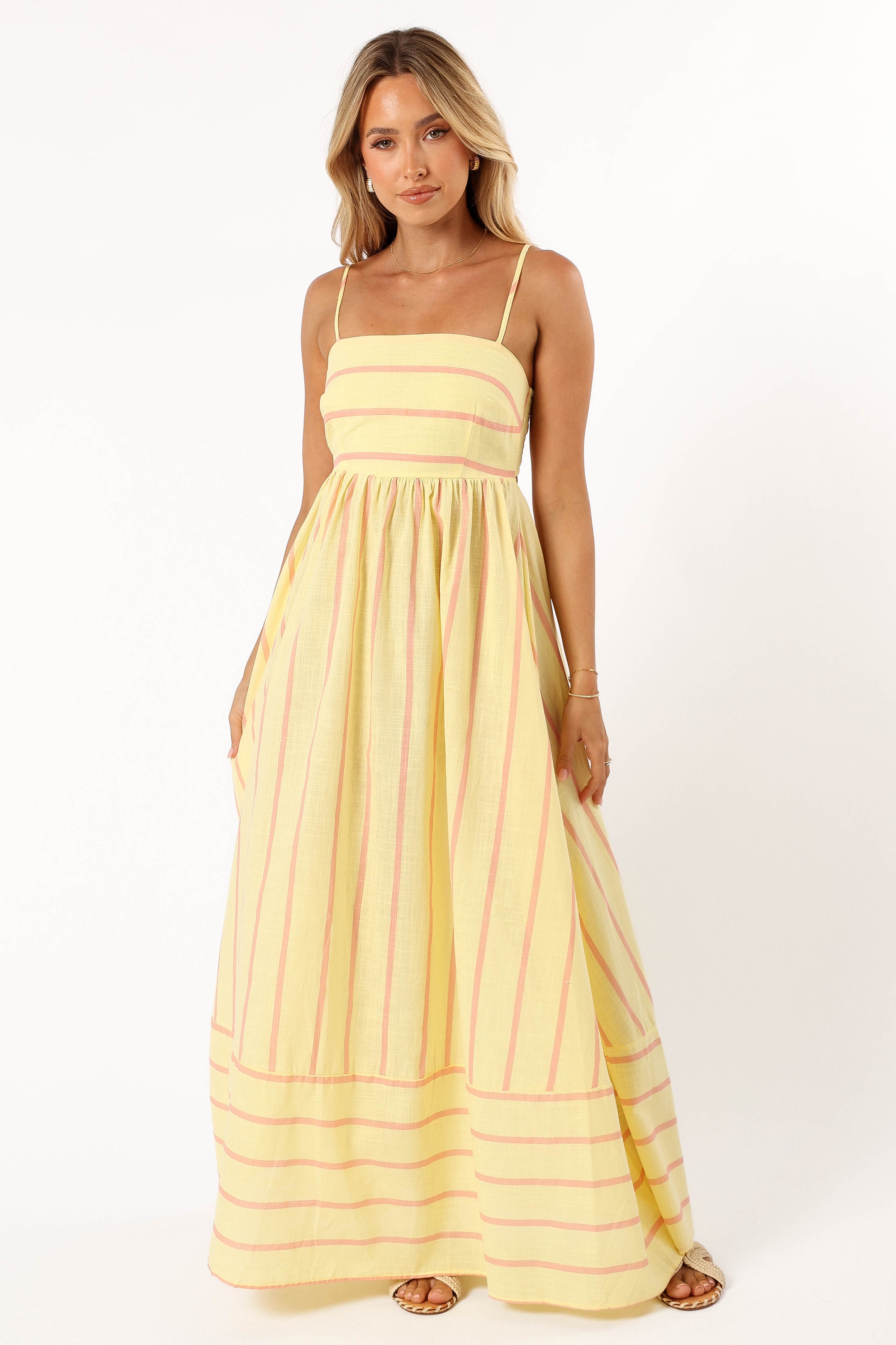 Petal and Pup USA DRESSES Pixie Maxi Dress - Yellow Pink Stripe