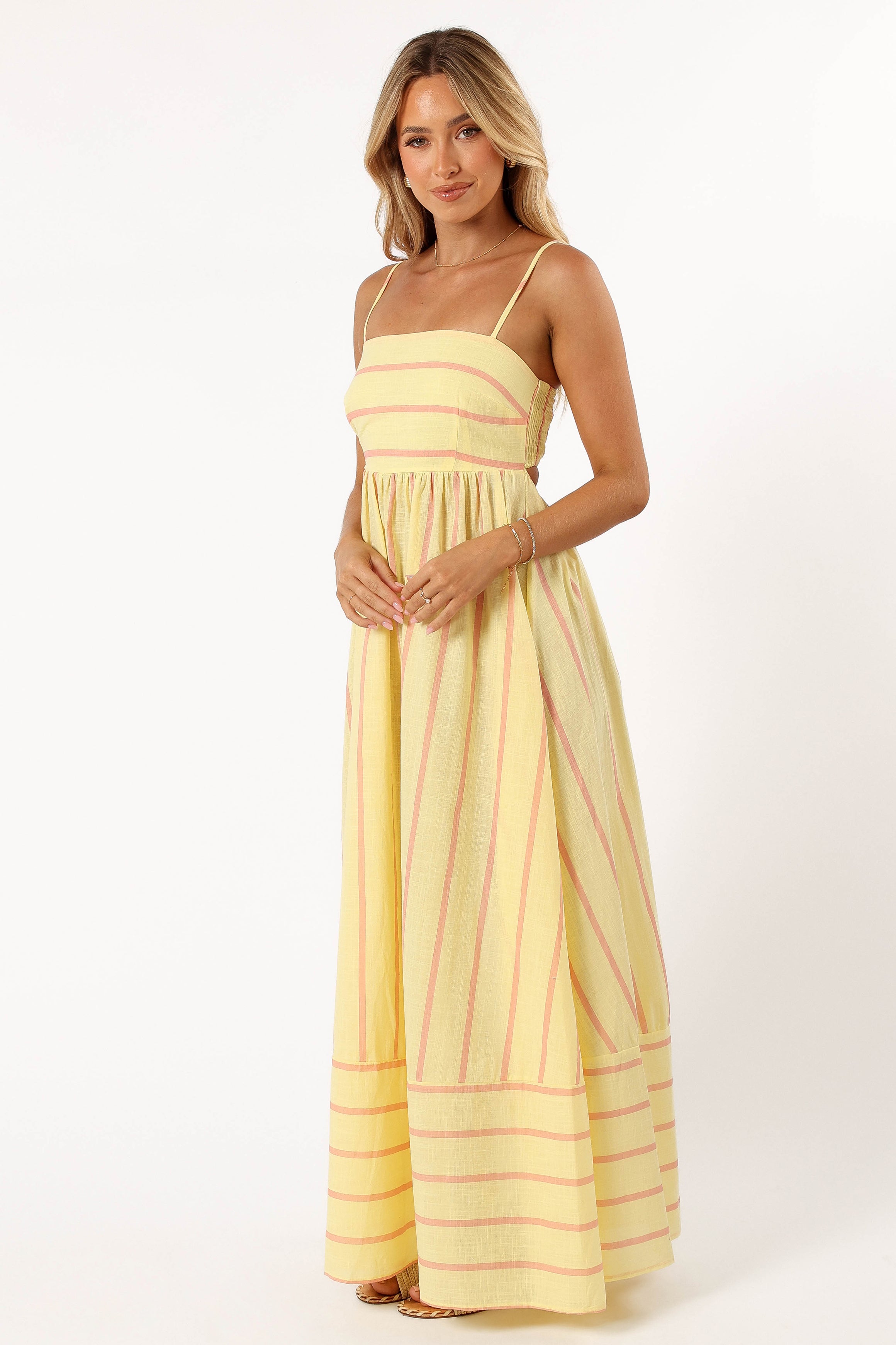 Petal and Pup USA DRESSES Pixie Maxi Dress - Yellow Pink Stripe