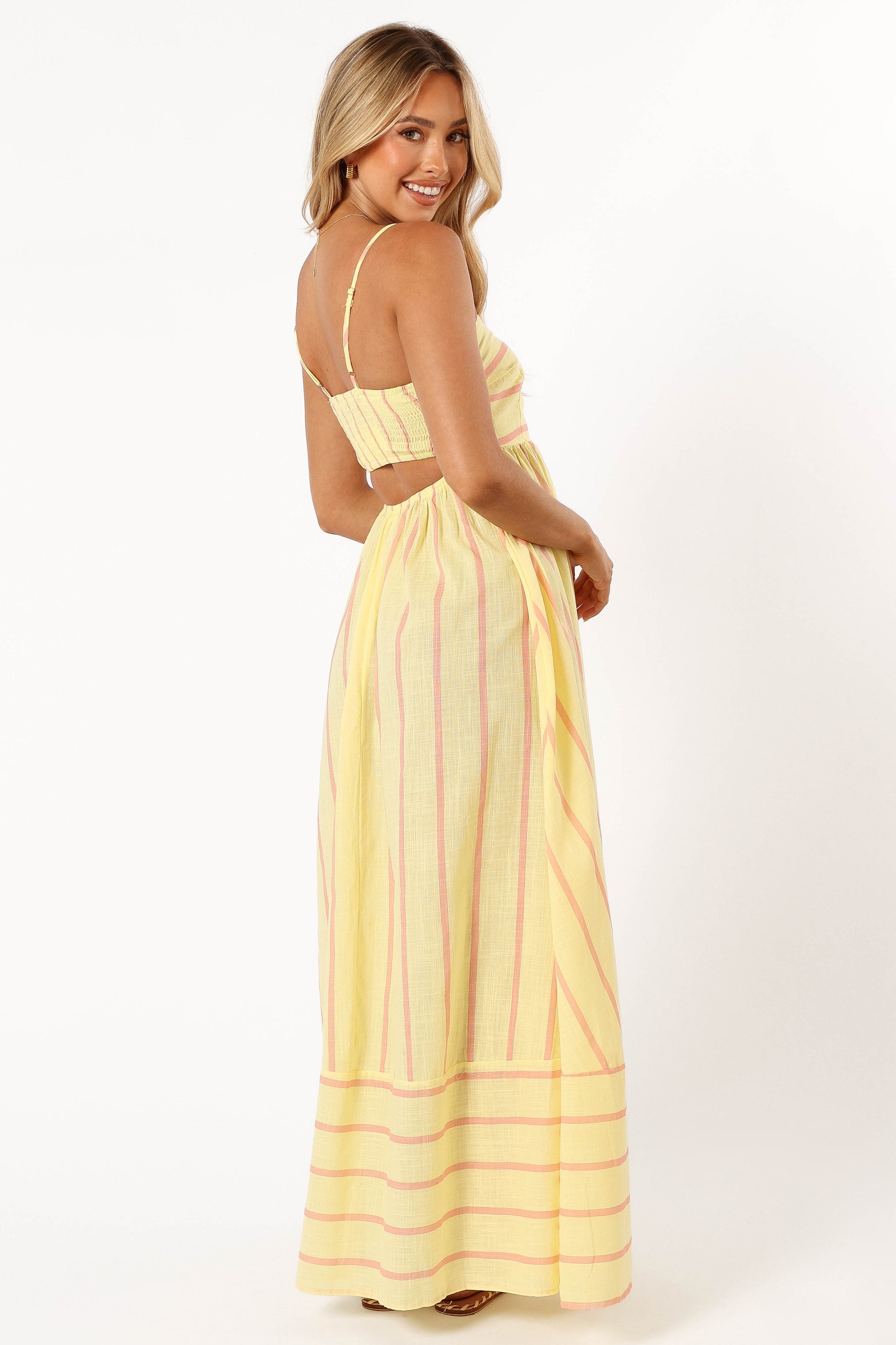 Petal and Pup USA DRESSES Pixie Maxi Dress - Yellow Pink Stripe