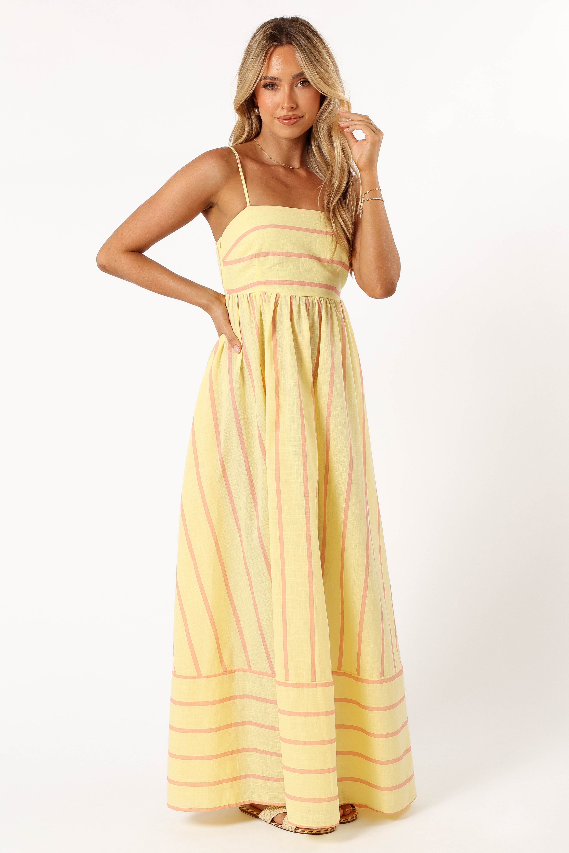 Petal and Pup USA DRESSES Pixie Maxi Dress - Yellow Pink Stripe