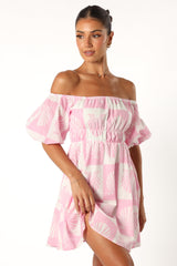 Petal and Pup USA DRESSES Rocco Off Shoulder Mini Dress - Pink
