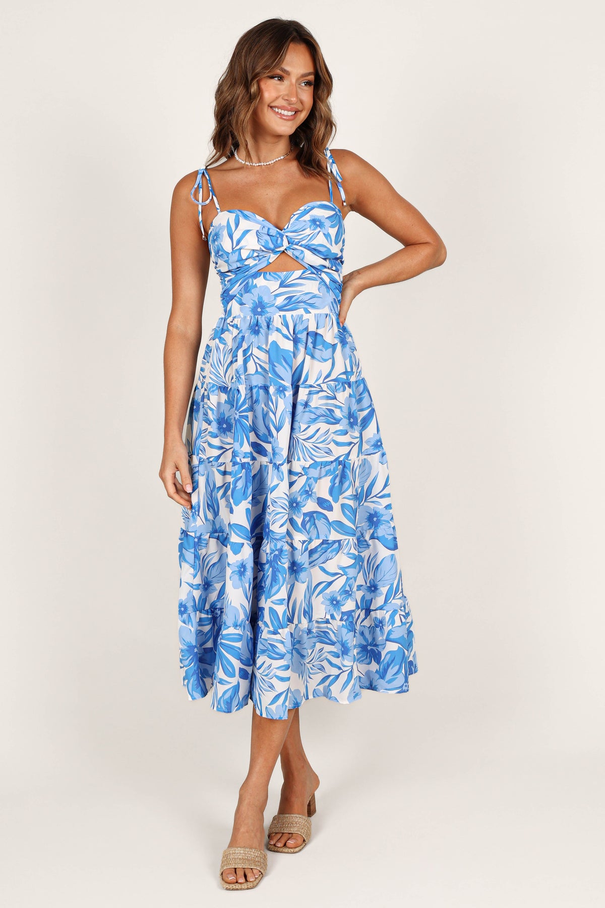 Petal and Pup USA DRESSES Rose Midi Dress - Blue/White