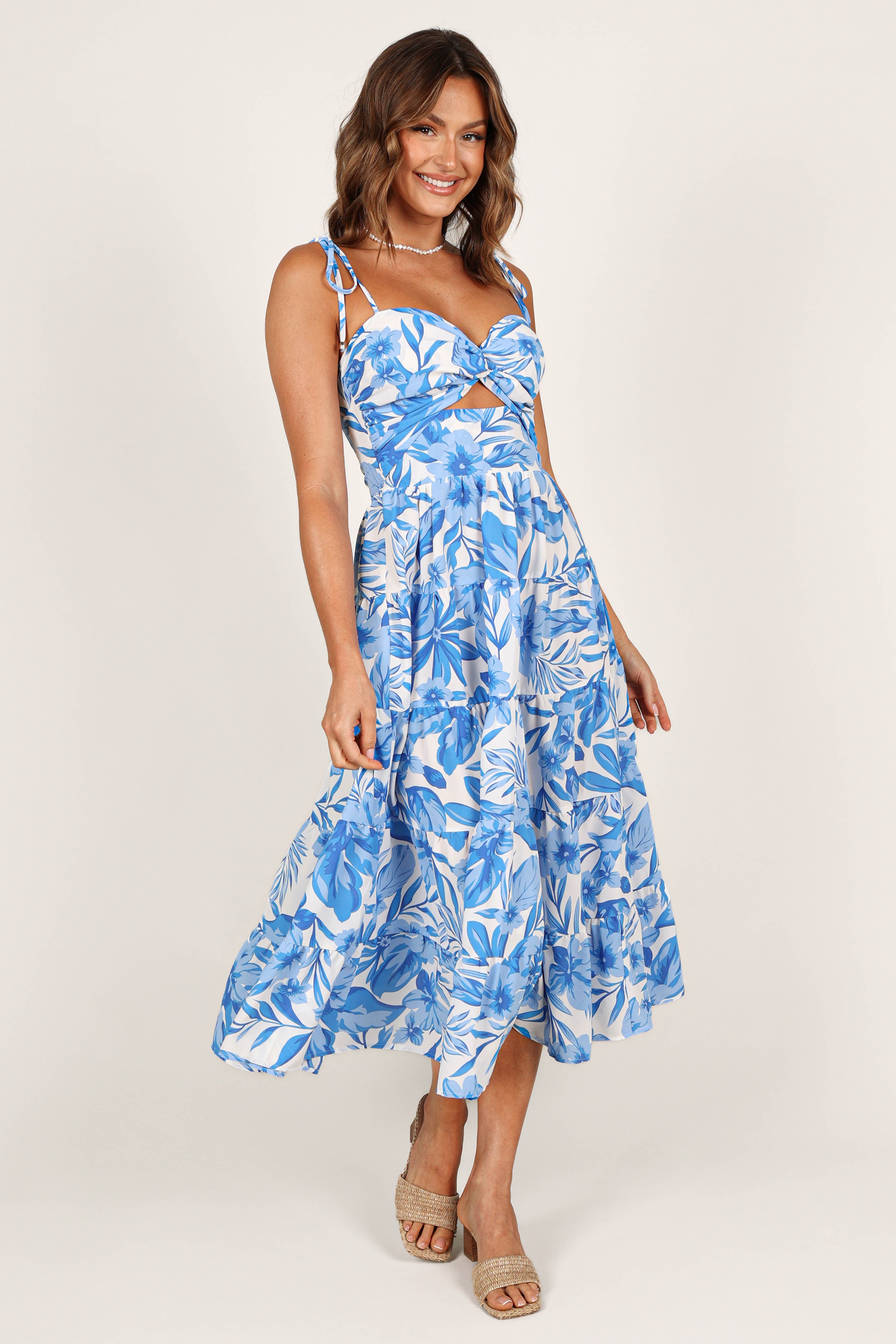 Petal and Pup USA DRESSES Rose Midi Dress - Blue/White