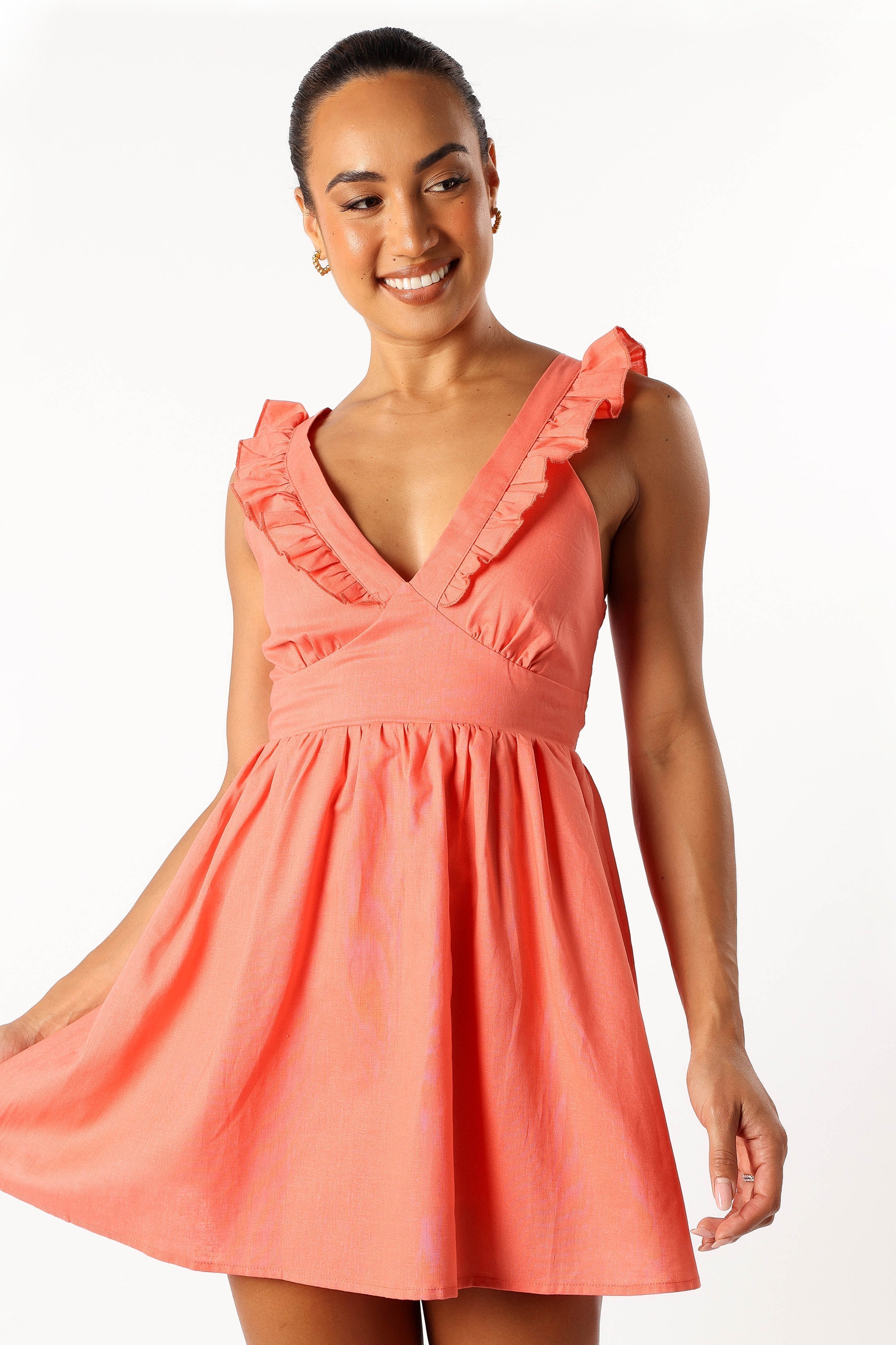 Petal and Pup USA DRESSES Rowan Frill Mini Dress - Coral