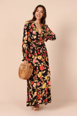 Petal and Pup USA DRESSES Ruana Maxi Dress - Black Floral