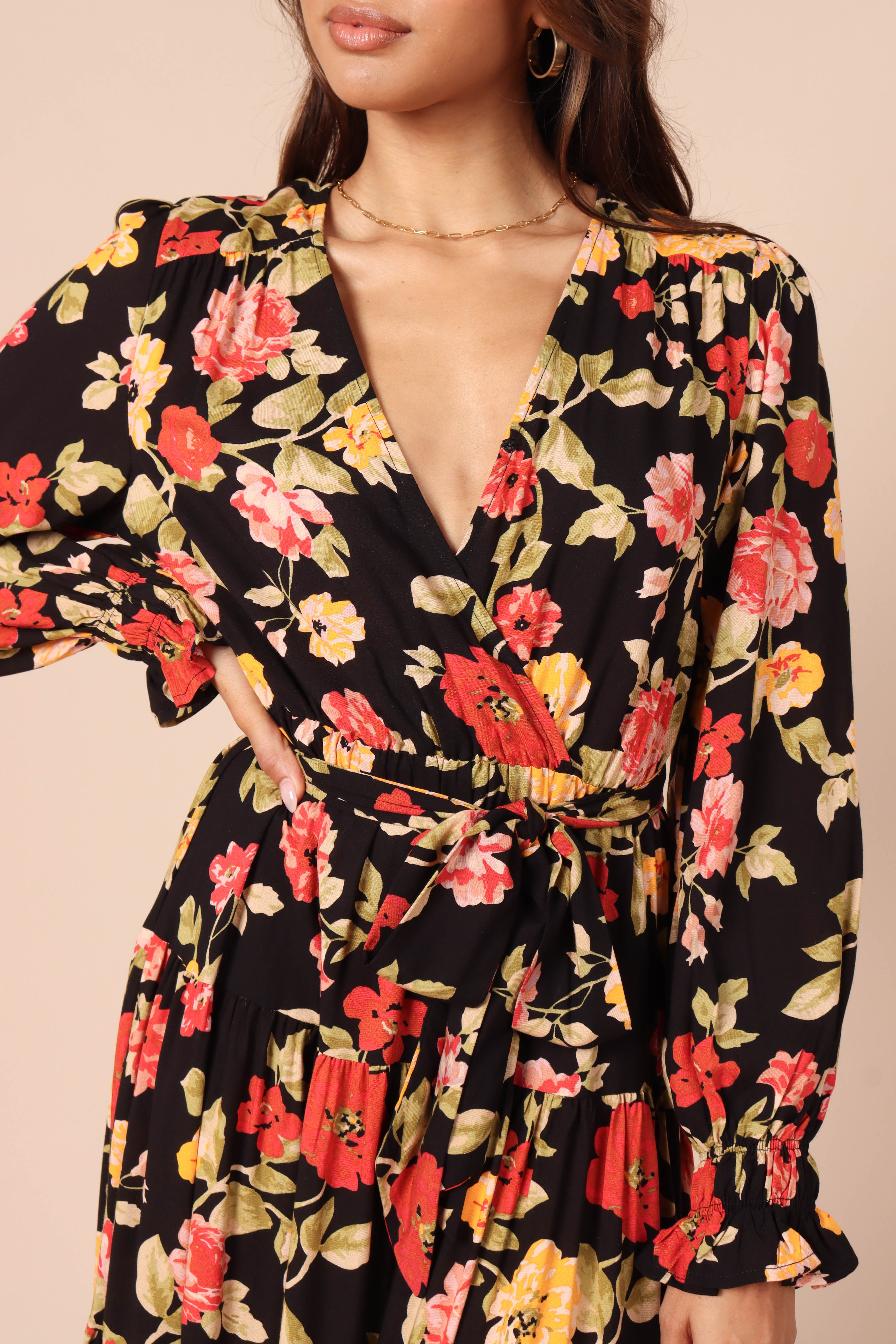 Petal and Pup USA DRESSES Ruana Maxi Dress - Black Floral