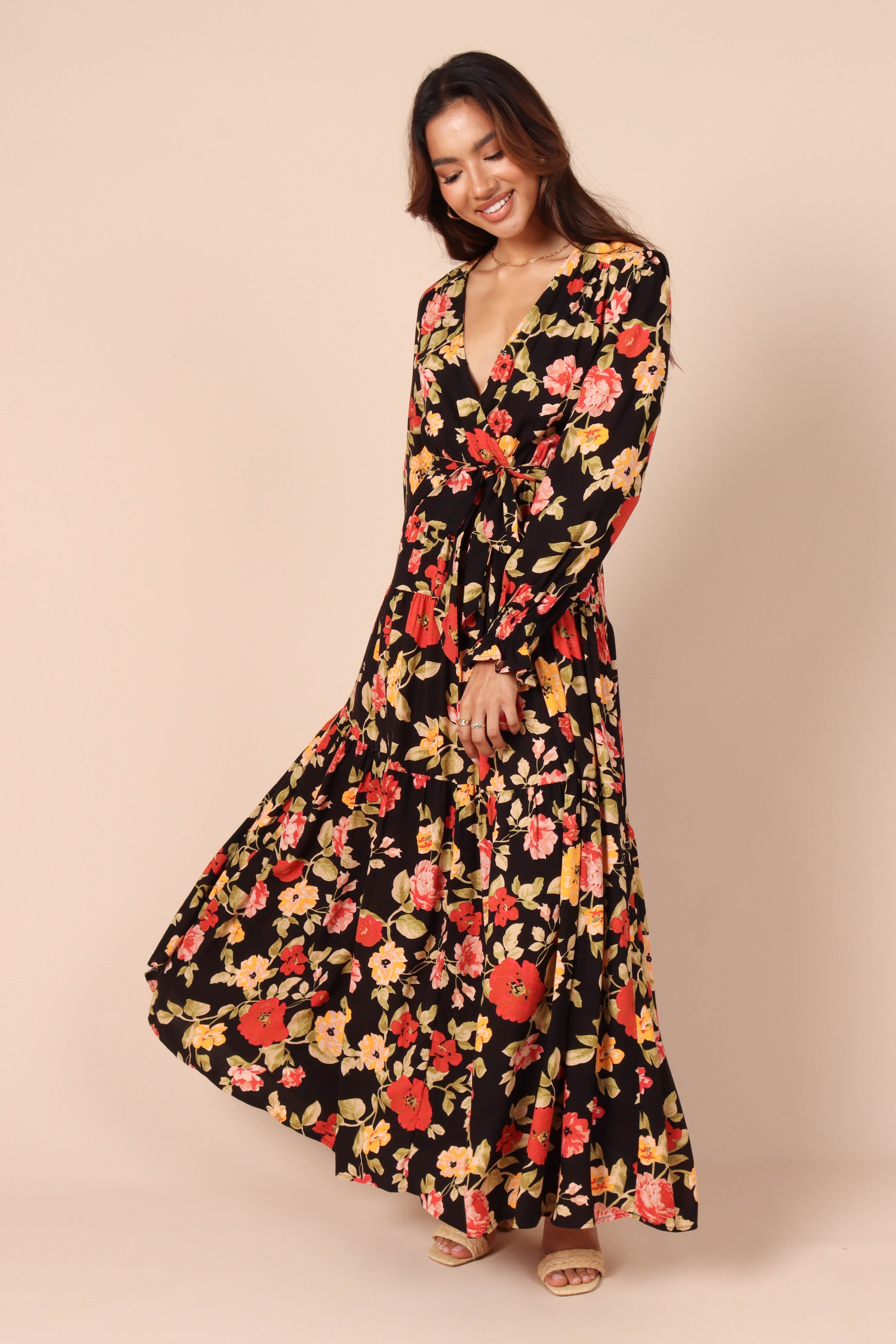 Petal and Pup USA DRESSES Ruana Maxi Dress - Black Floral
