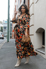 Petal and Pup USA DRESSES Ruana Maxi Dress - Black Floral