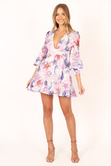 Petal and Pup USA DRESSES Rume Long Sleeve Mini Dress - Purple Floral