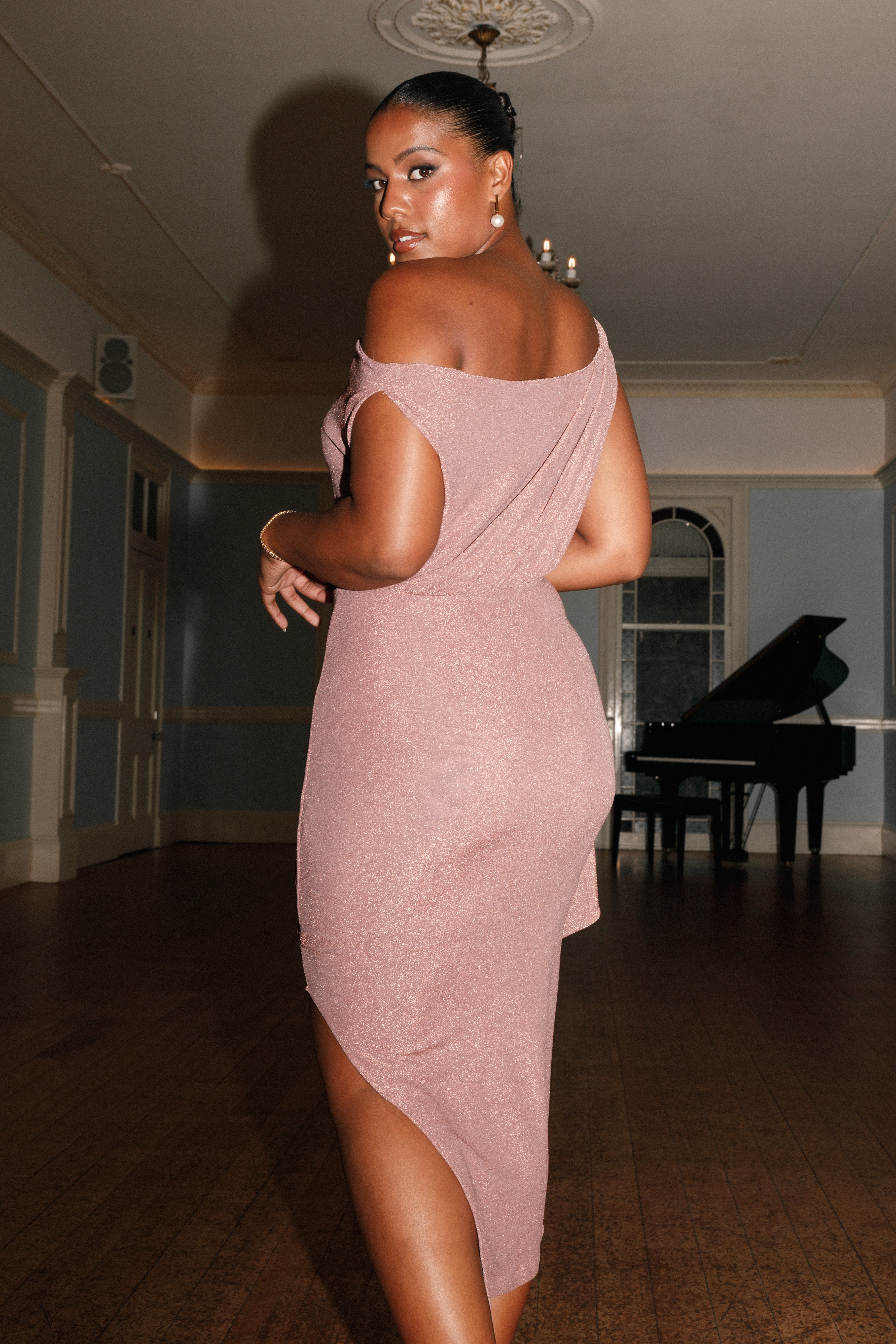 Petal and Pup USA DRESSES Santiago Off Shoulder Midi Dress - Dusty Rose