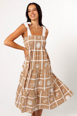 Petal and Pup USA DRESSES Sarelle Midi Dress - Tan Soleil Print