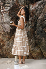 Petal and Pup USA DRESSES Sarelle Midi Dress - Tan Soleil Print