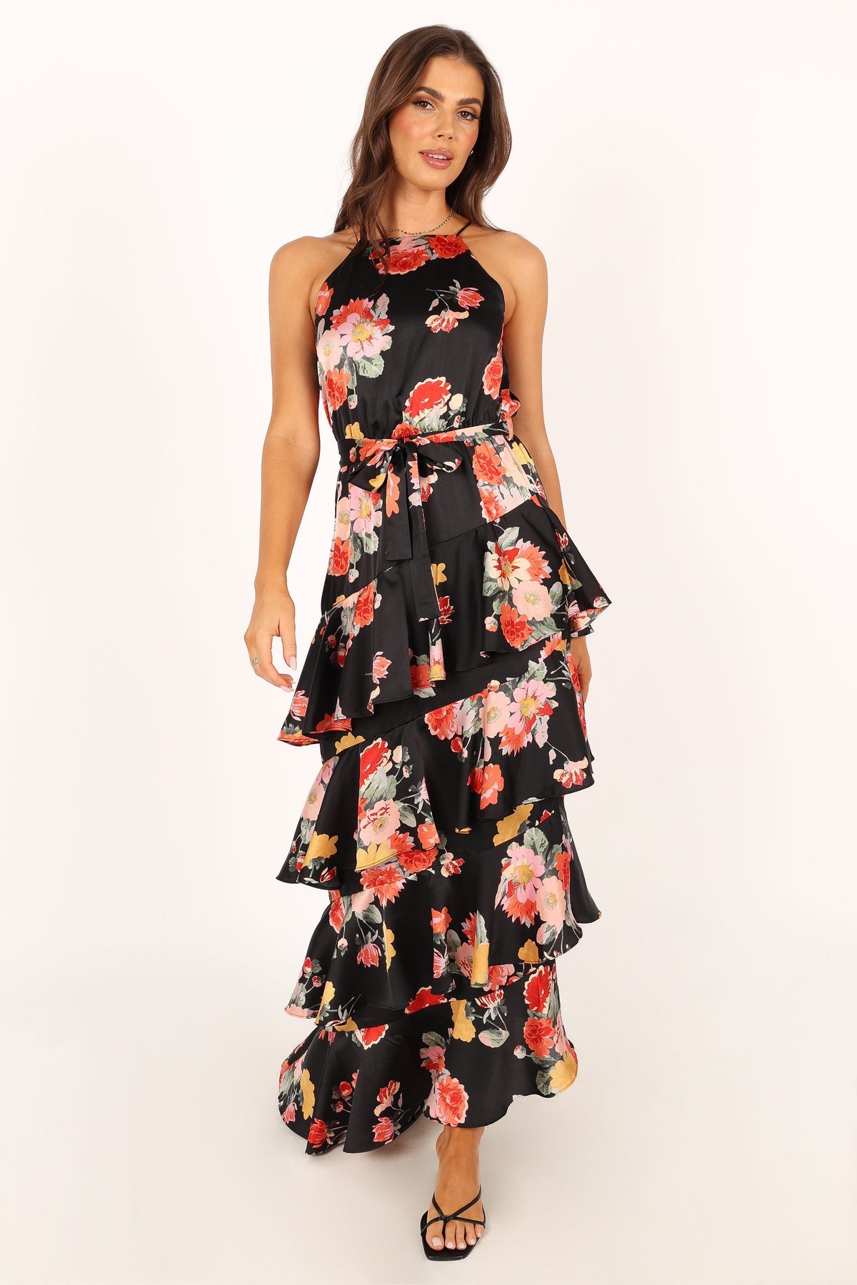 Petal and Pup USA DRESSES Sarona Halterneck Maxi Dress - Black Floral
