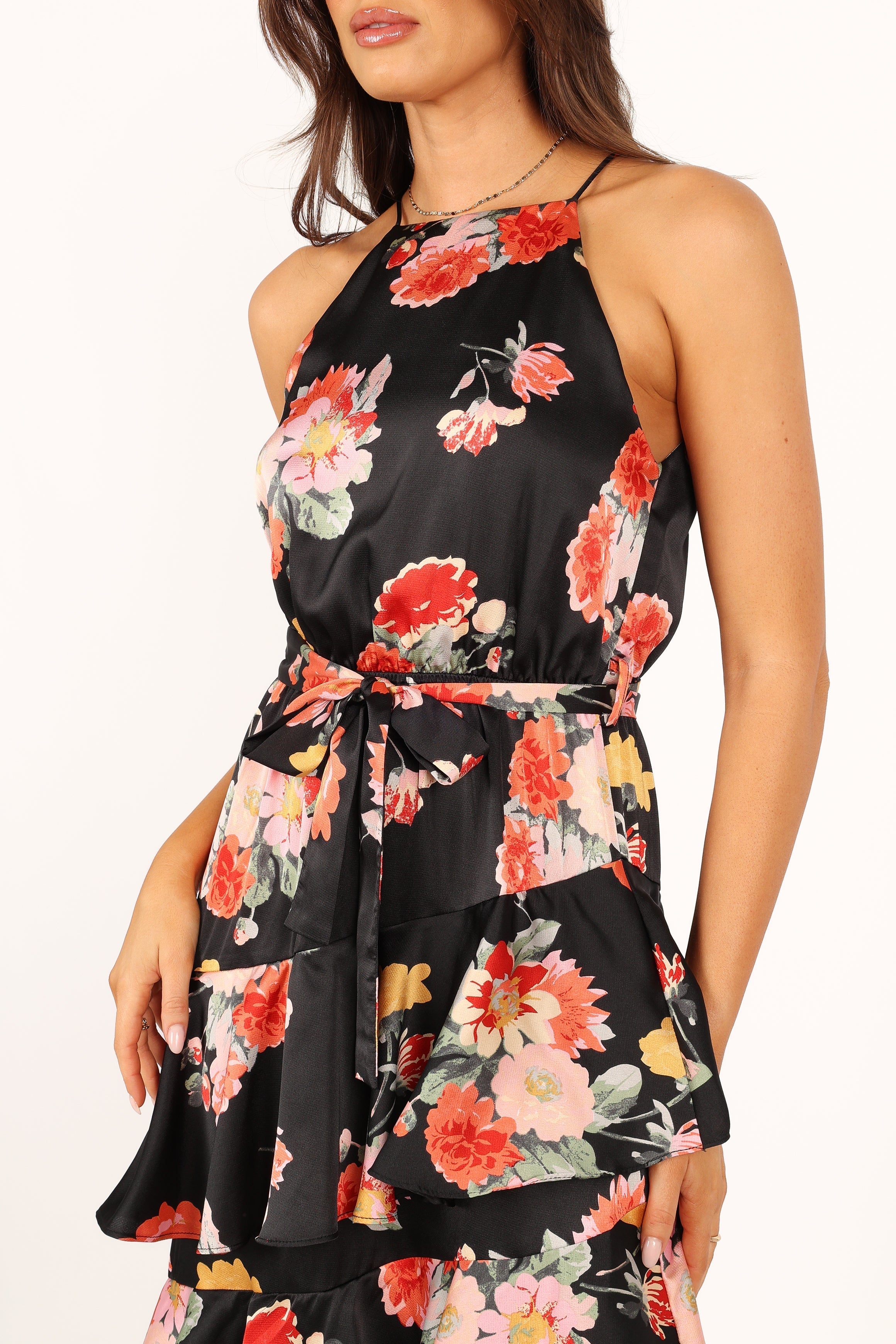 Petal and Pup USA DRESSES Sarona Halterneck Maxi Dress - Black Floral