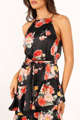 Petal and Pup USA DRESSES Sarona Halterneck Maxi Dress - Black Floral