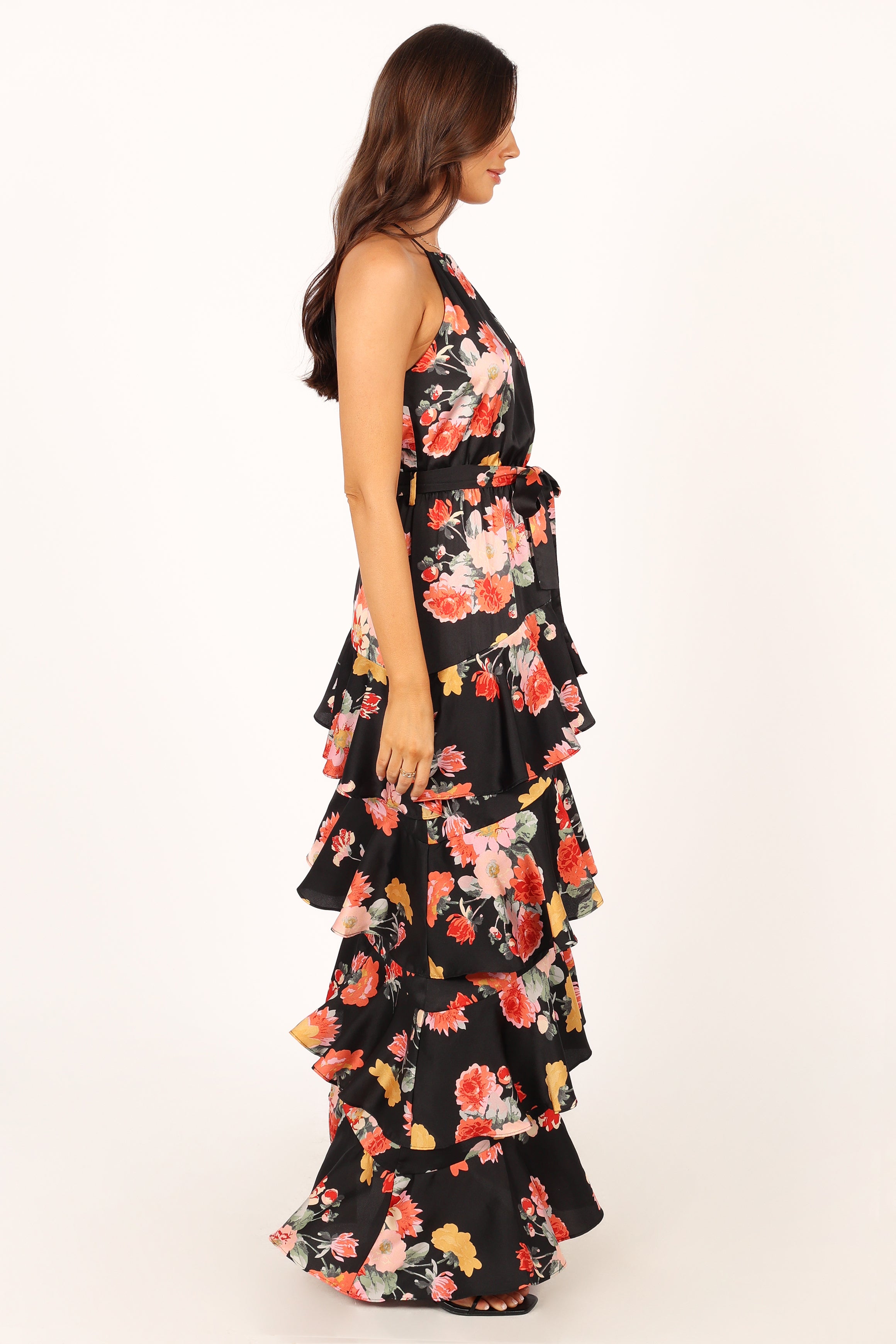 Petal and Pup USA DRESSES Sarona Halterneck Maxi Dress - Black Floral
