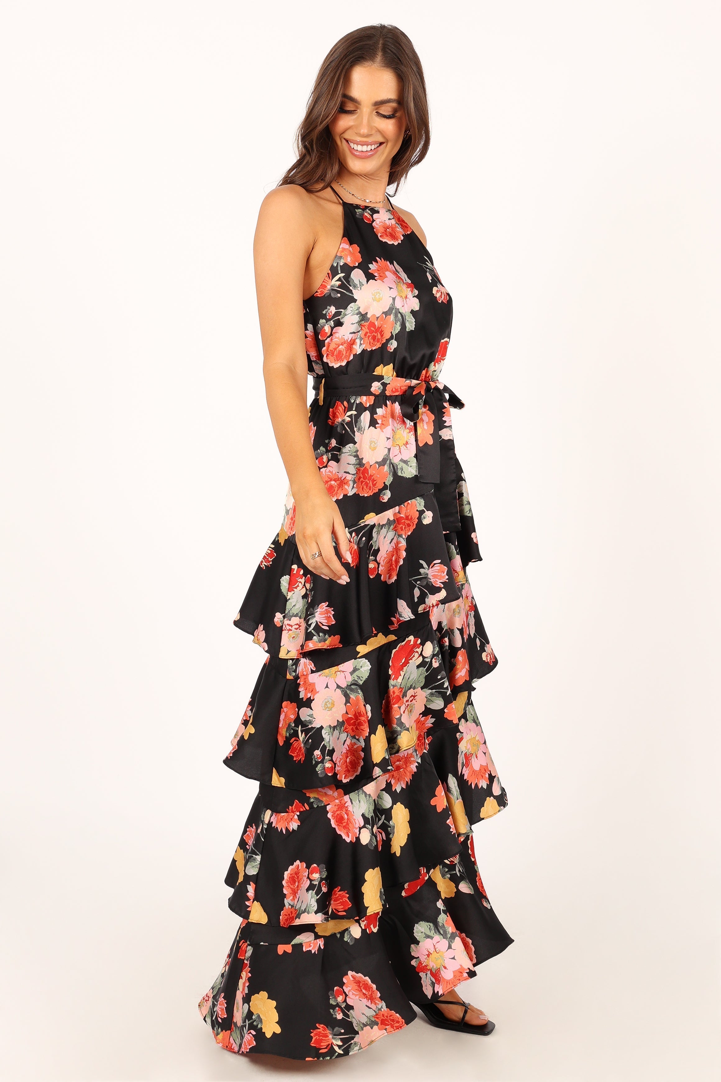 Petal and Pup USA DRESSES Sarona Halterneck Maxi Dress - Black Floral