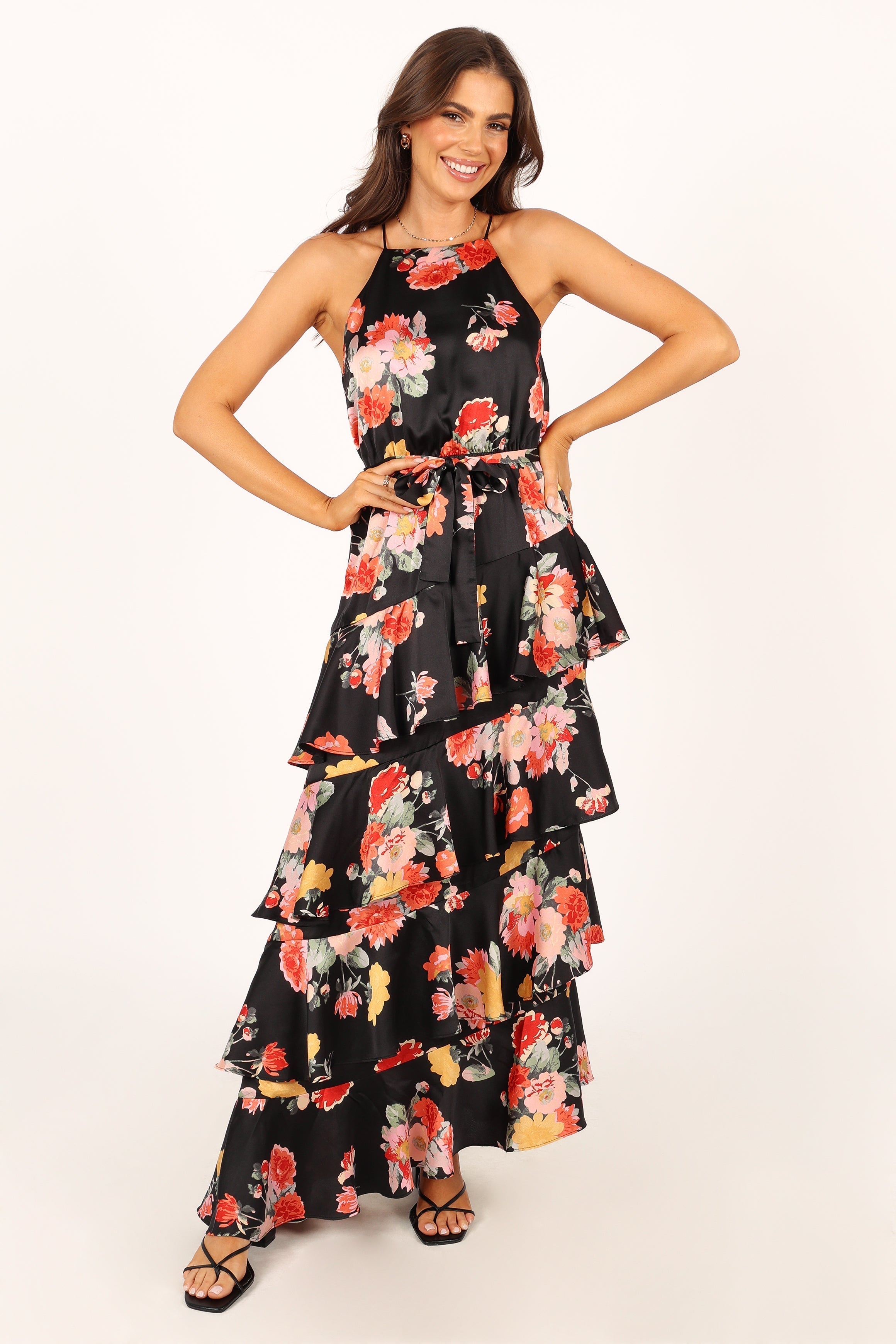 Petal and Pup USA DRESSES Sarona Halterneck Maxi Dress - Black Floral
