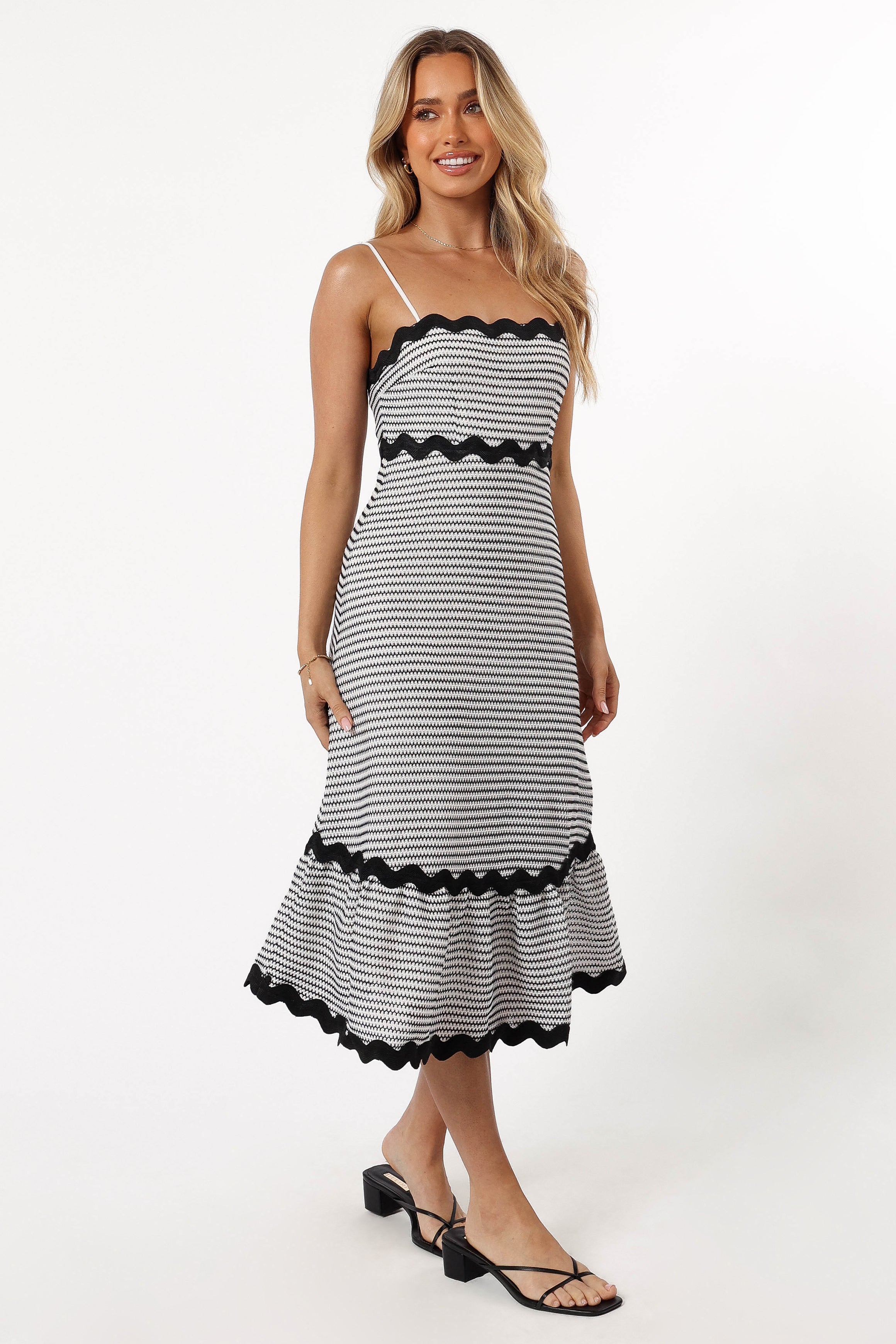 Petal and Pup USA DRESSES Savvy Midi Dress - Black/White