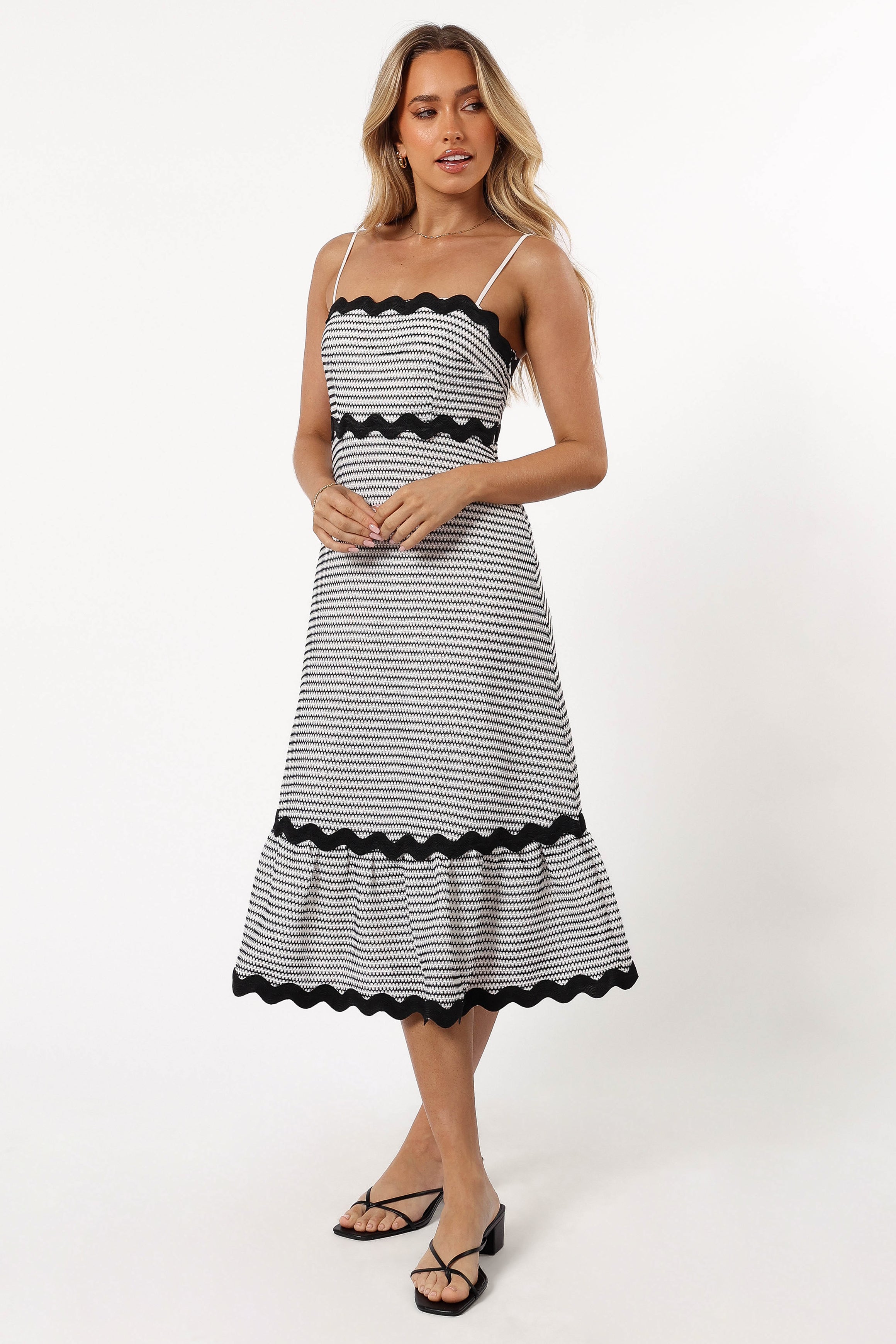 Petal and Pup USA DRESSES Savvy Midi Dress - Black/White