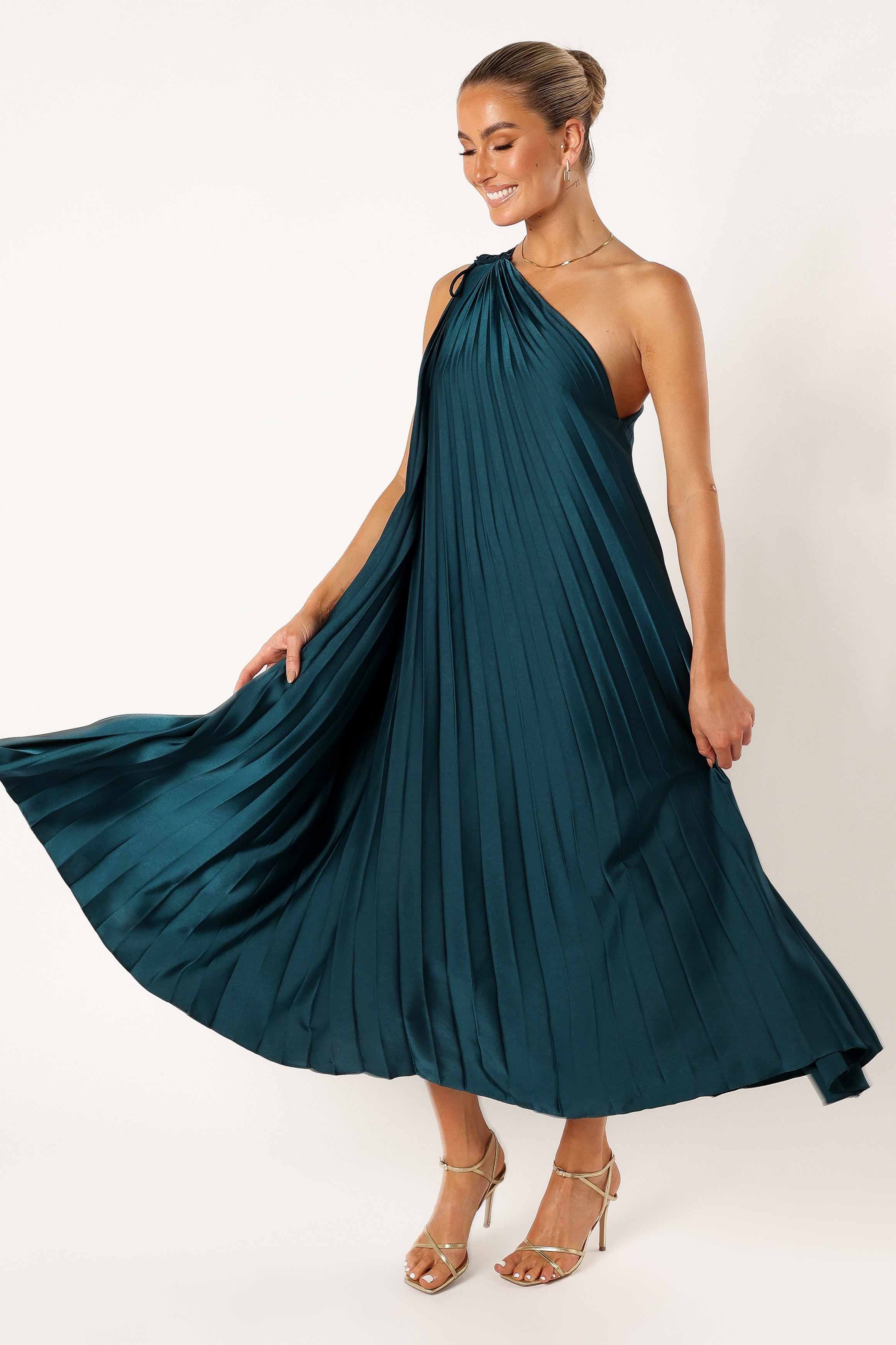 Petal and Pup USA DRESSES Selena One Shoulder Midi Dress - Emerald