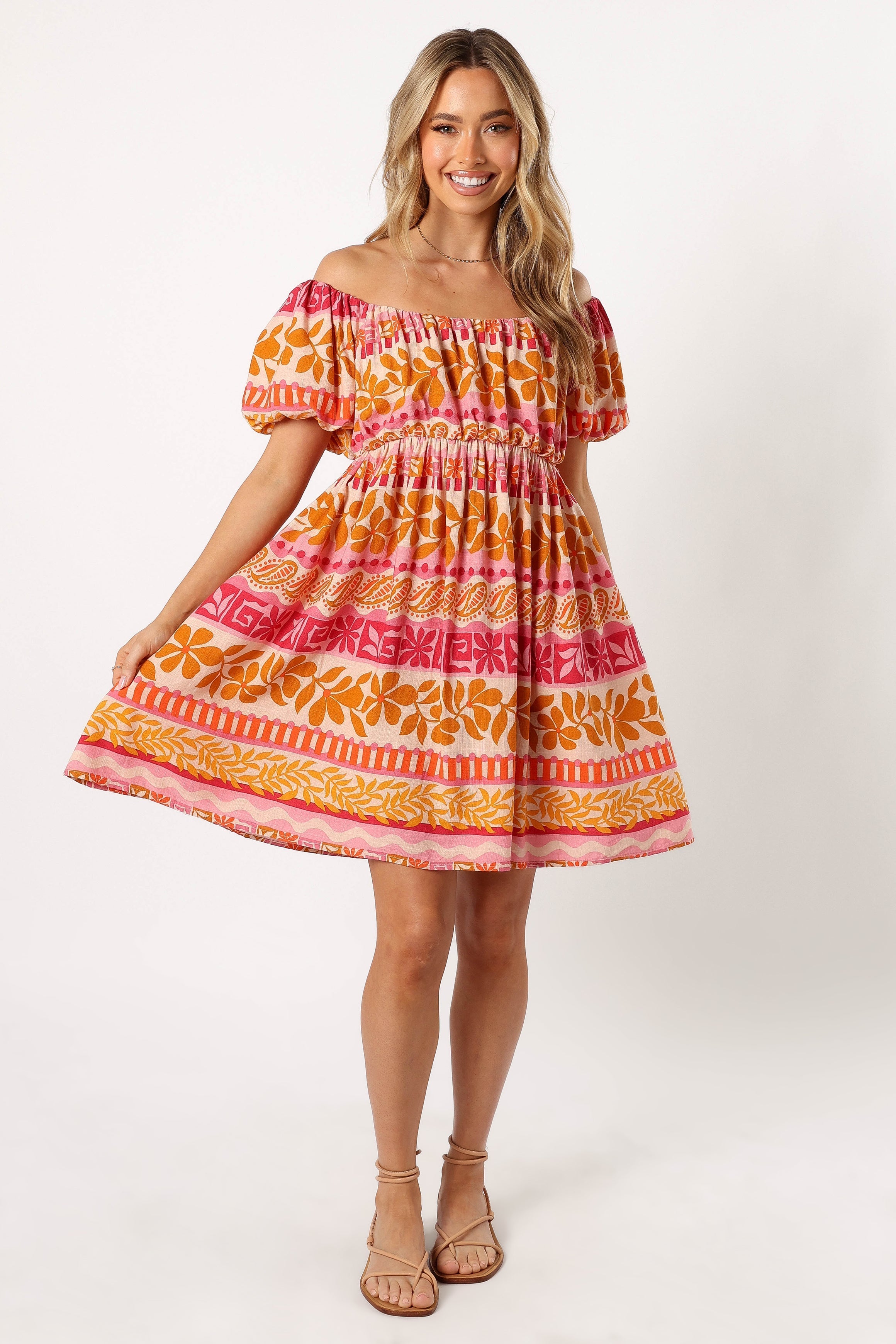 Petal and Pup USA DRESSES Siesta Off Shoulder Mini Dress - Yindi Print
