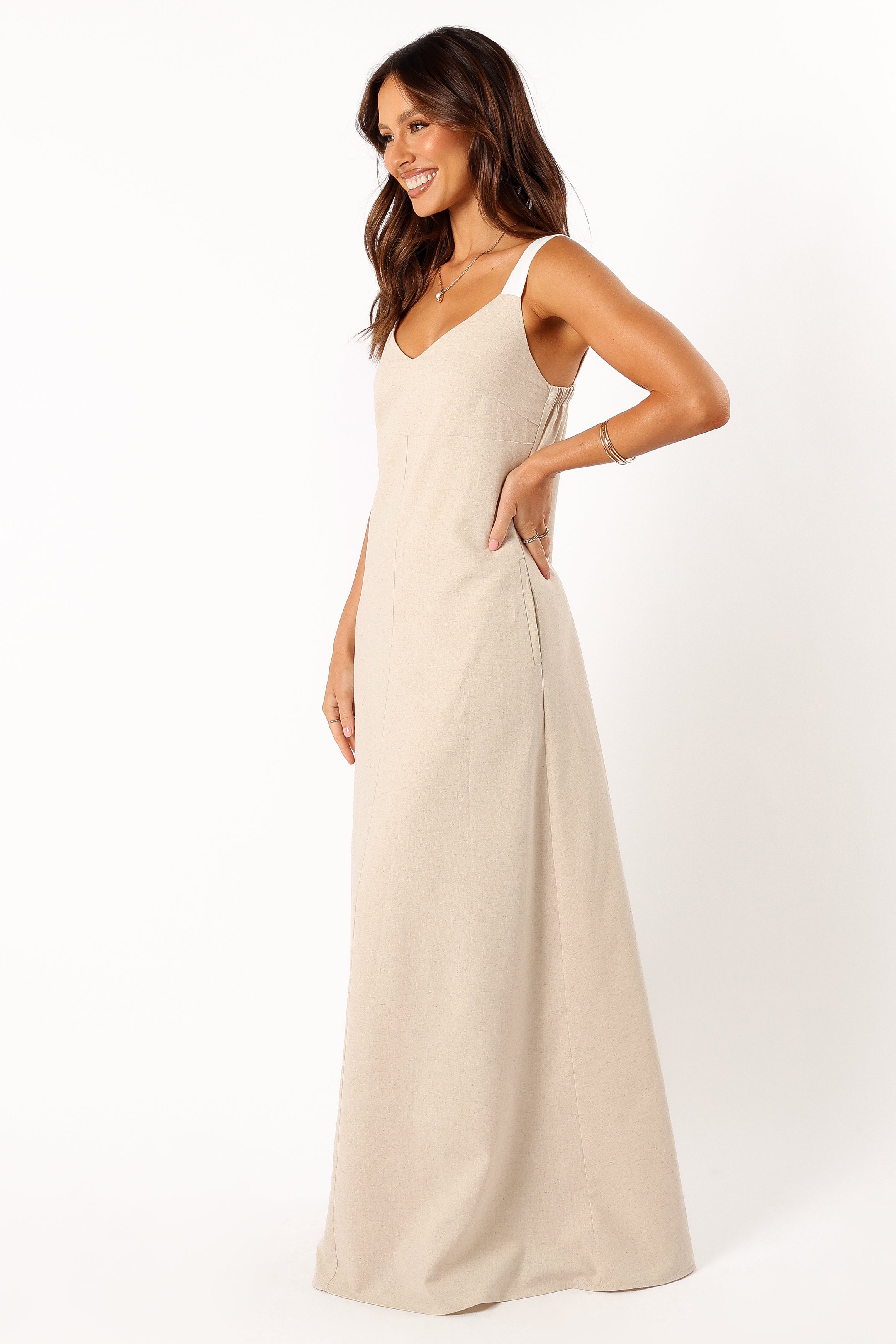 Petal and Pup USA DRESSES Sjon Contrast Strap Maxi Dress - Oatmeal