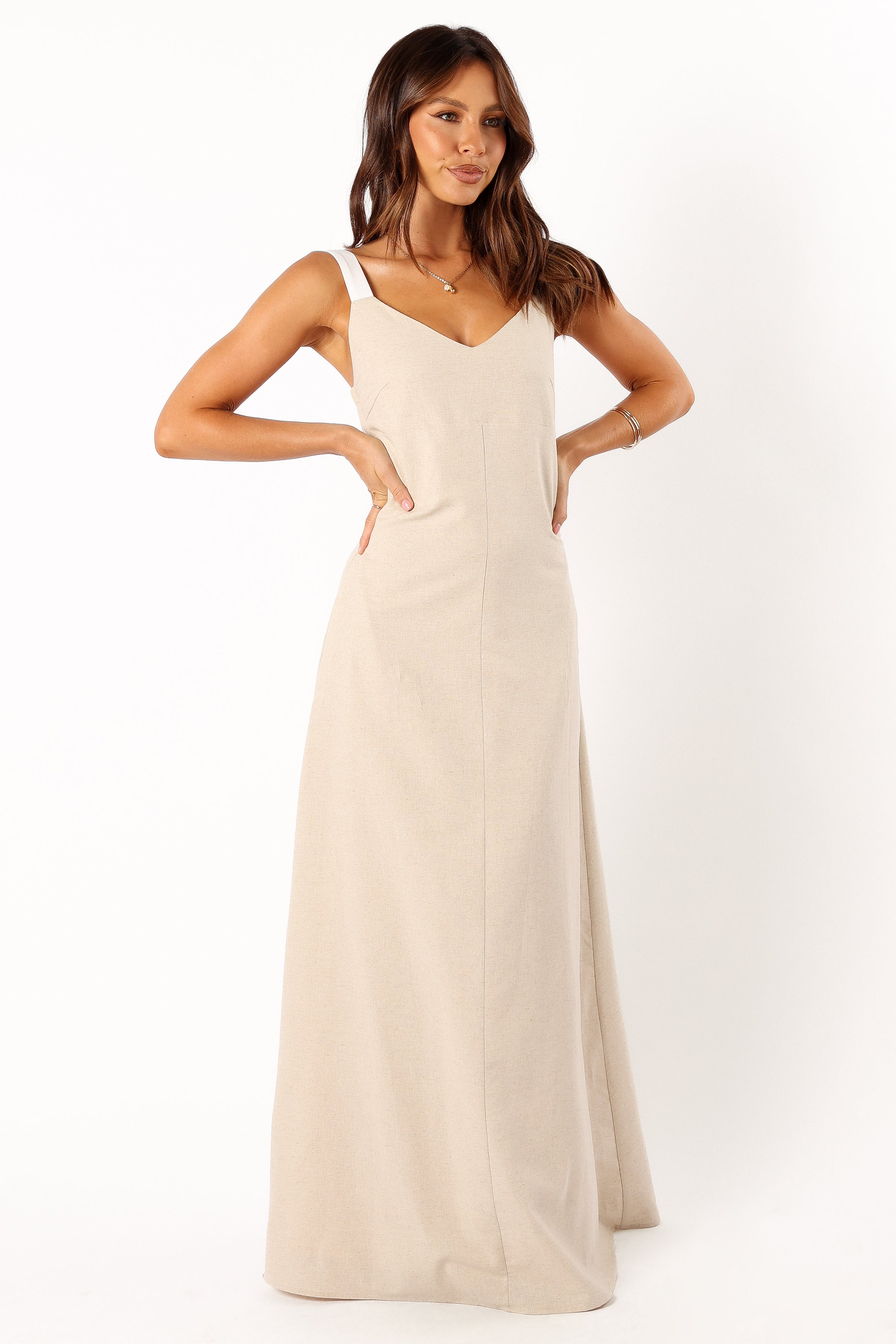 Petal and Pup USA DRESSES Sjon Contrast Strap Maxi Dress - Oatmeal