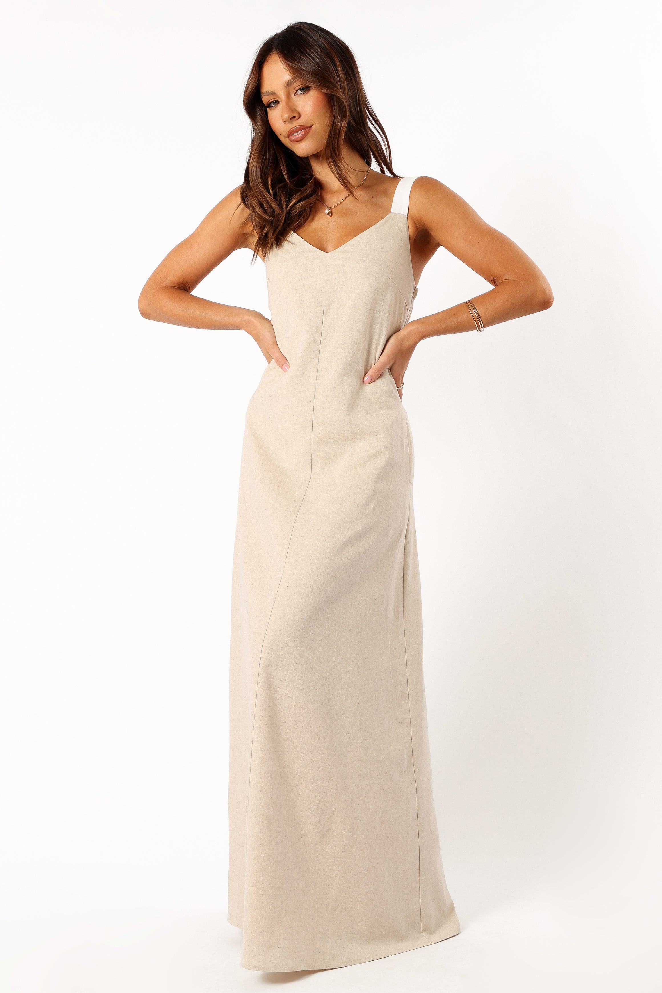 Petal and Pup USA DRESSES Sjon Contrast Strap Maxi Dress - Oatmeal