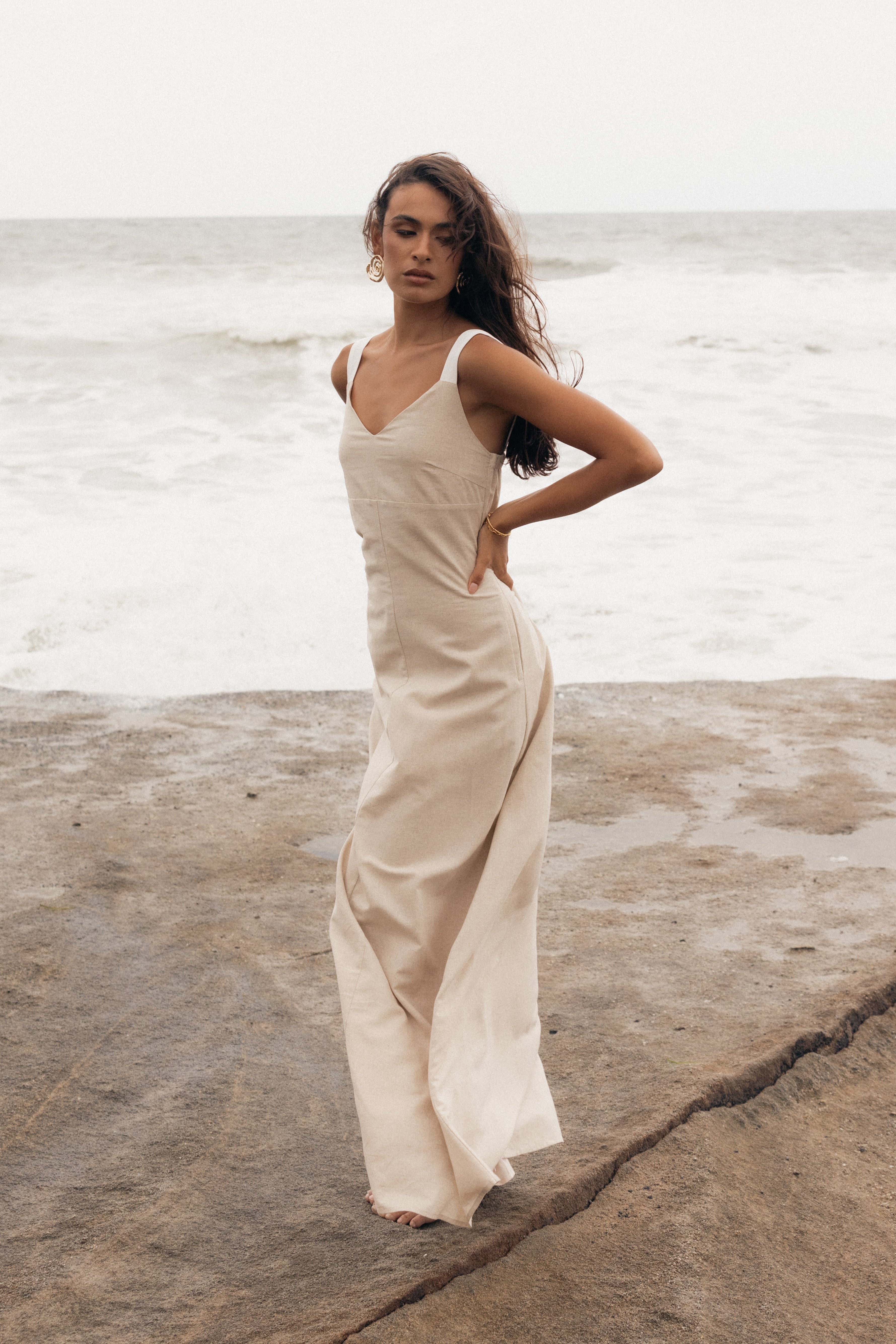 Petal and Pup USA DRESSES Sjon Contrast Strap Maxi Dress - Oatmeal