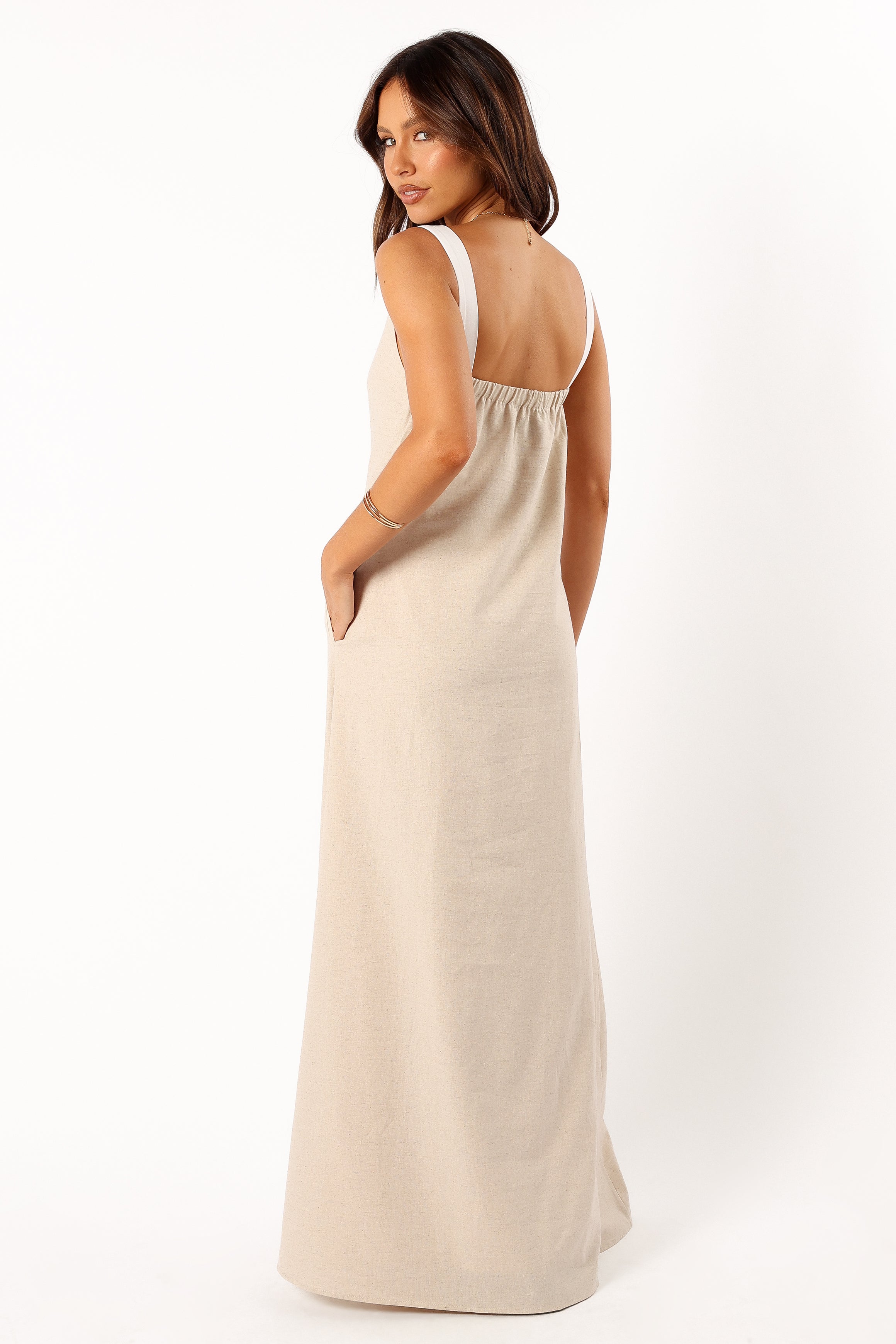 Petal and Pup USA DRESSES Sjon Contrast Strap Maxi Dress - Oatmeal