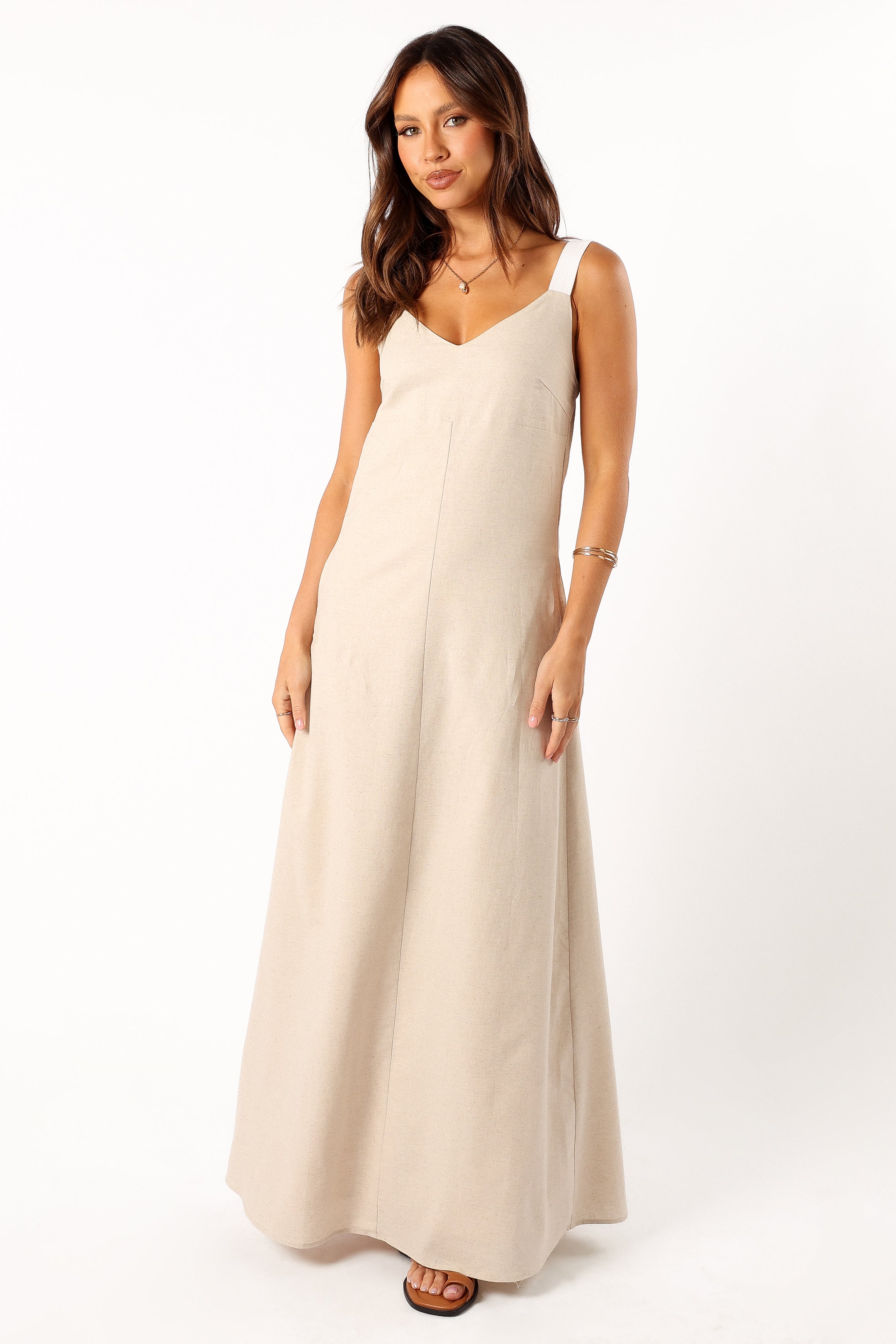 Petal and Pup USA DRESSES Sjon Contrast Strap Maxi Dress - Oatmeal