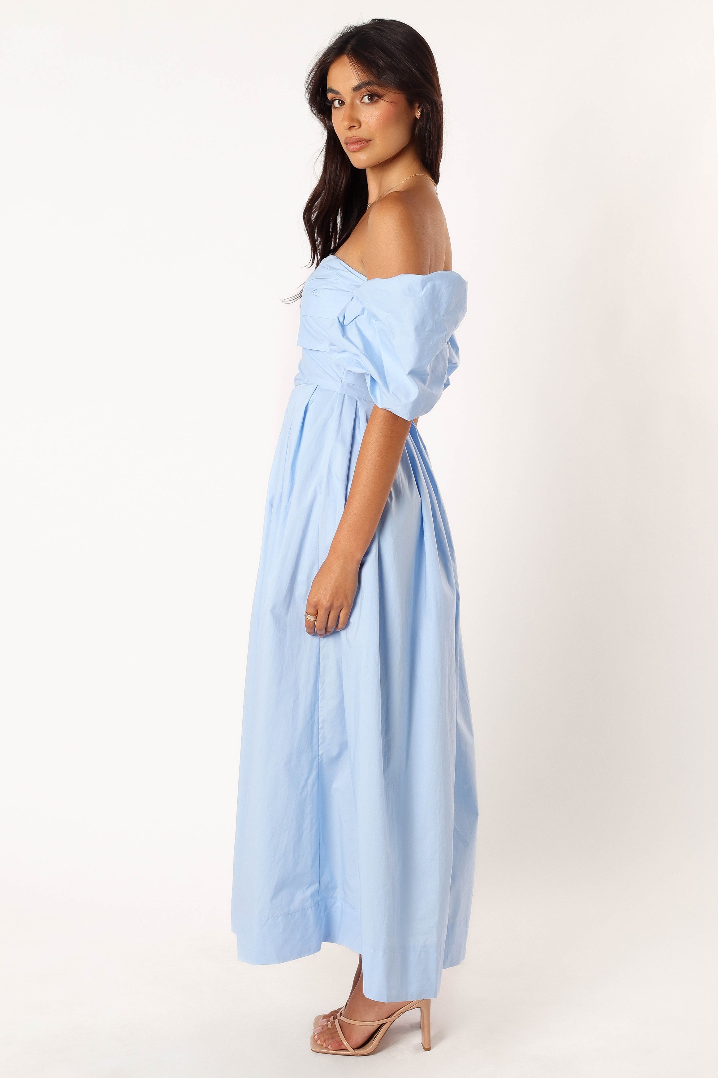 Petal and Pup USA DRESSES Solana Off Shoulder Midi Dress - Blue