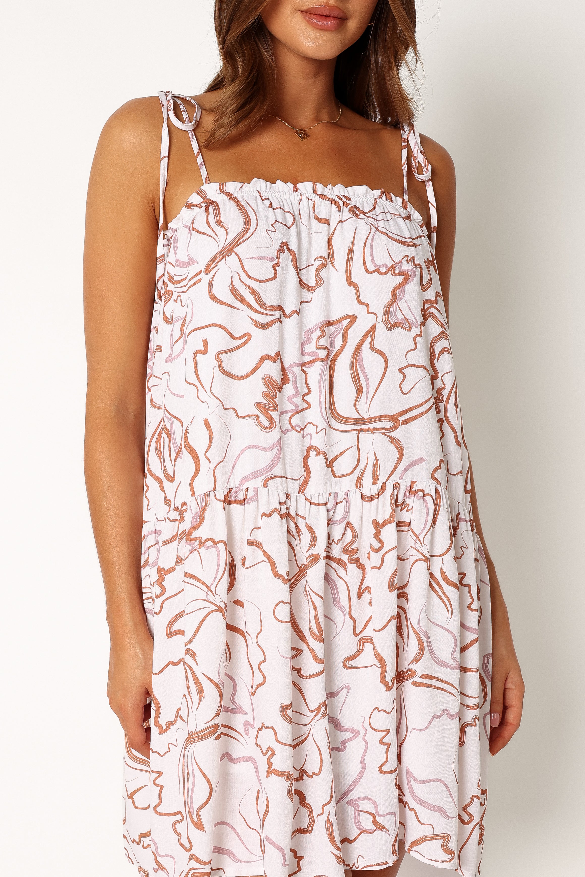 Petal and Pup USA DRESSES Solaris Mini Dress - Tan White
