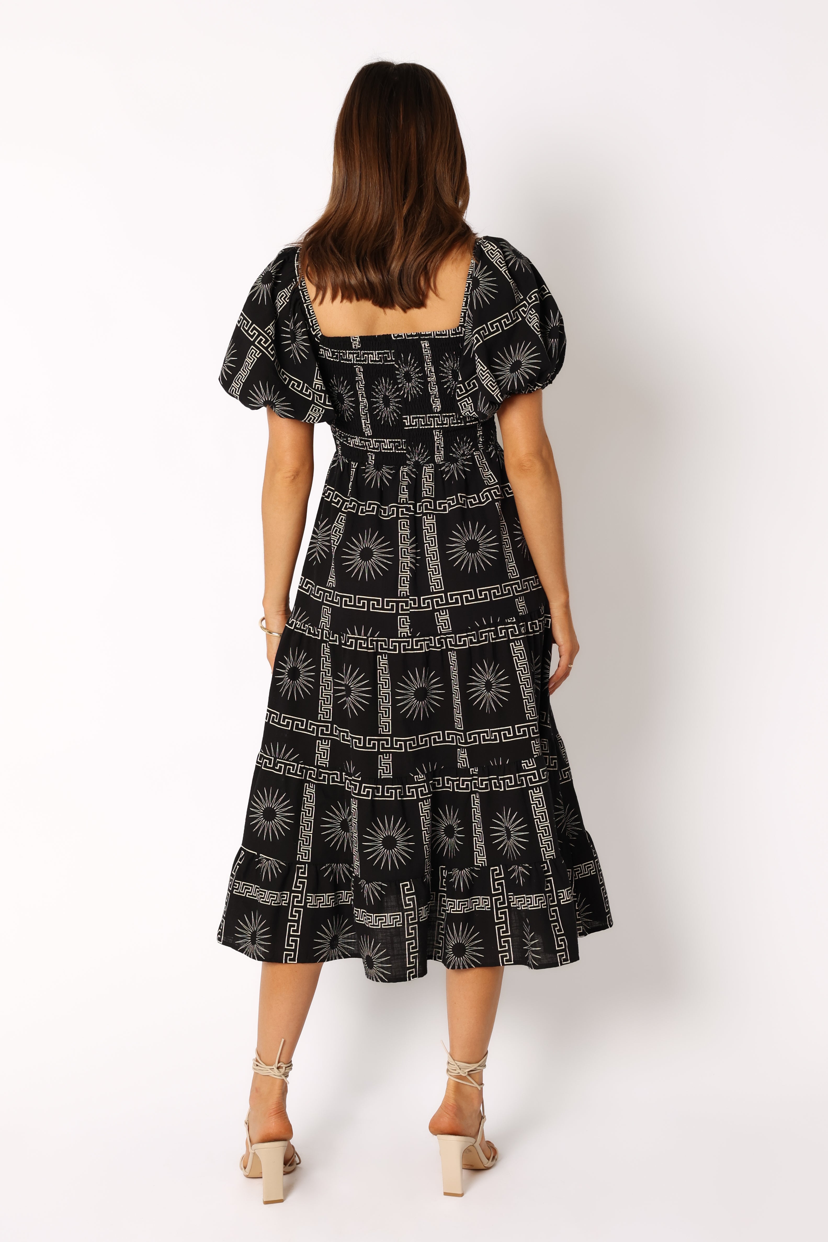 Petal and Pup USA DRESSES Soliel Puff Sleeve Midi Dress - Black Tan