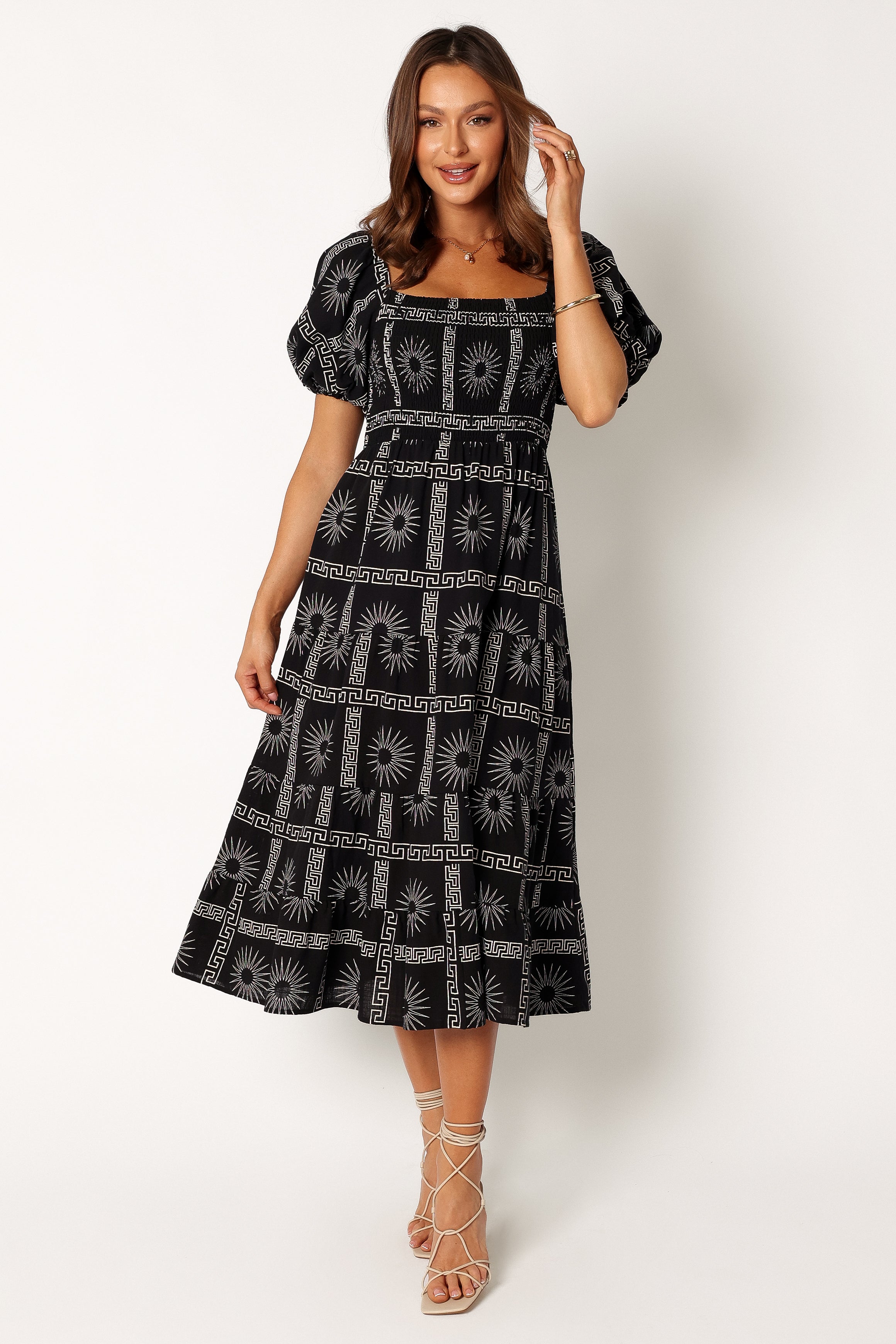 Petal and Pup USA DRESSES Soliel Puff Sleeve Midi Dress - Black Tan