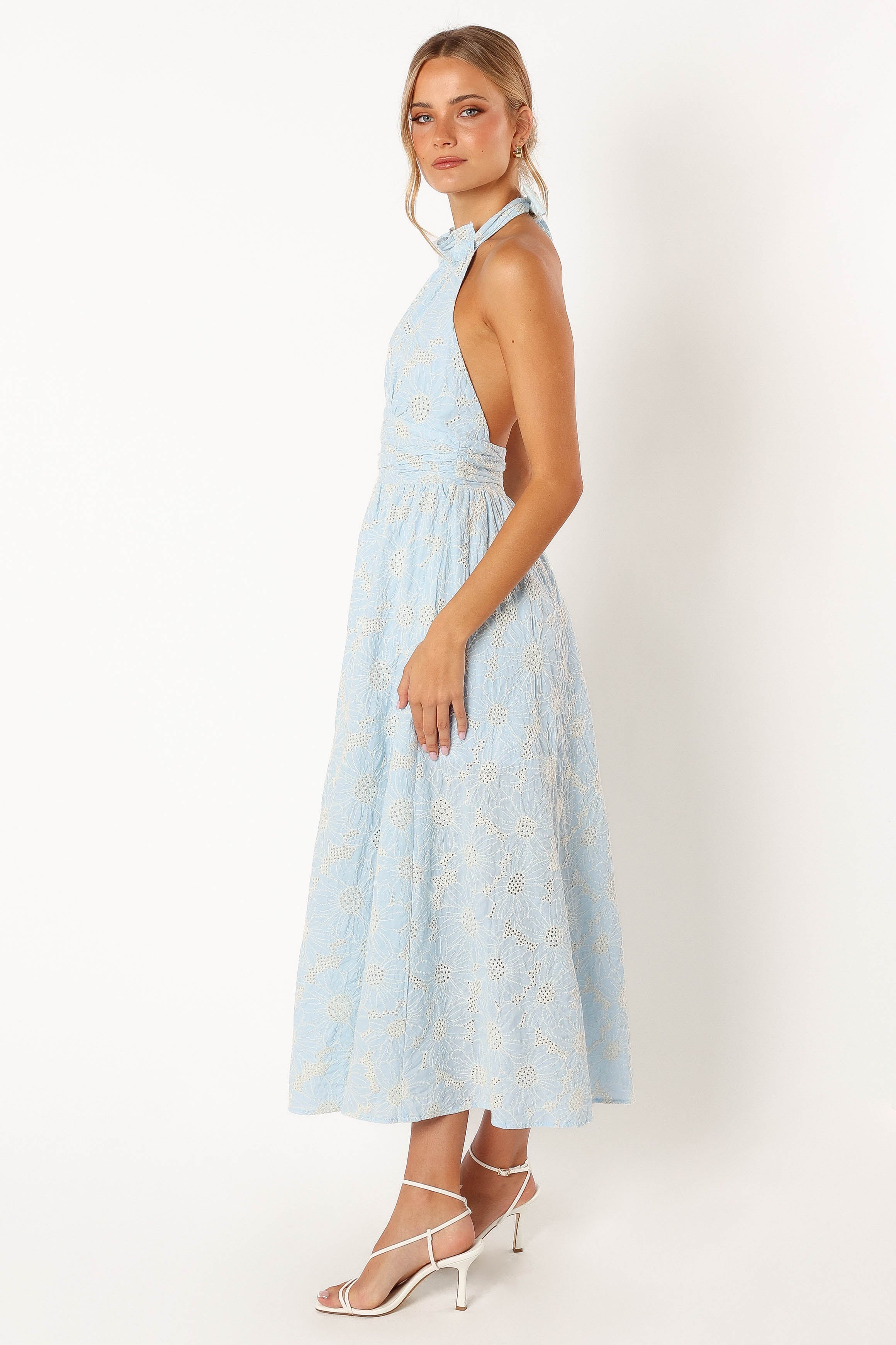 Petal and Pup USA DRESSES Taila Halterneck Midi Dress - Blue Floral