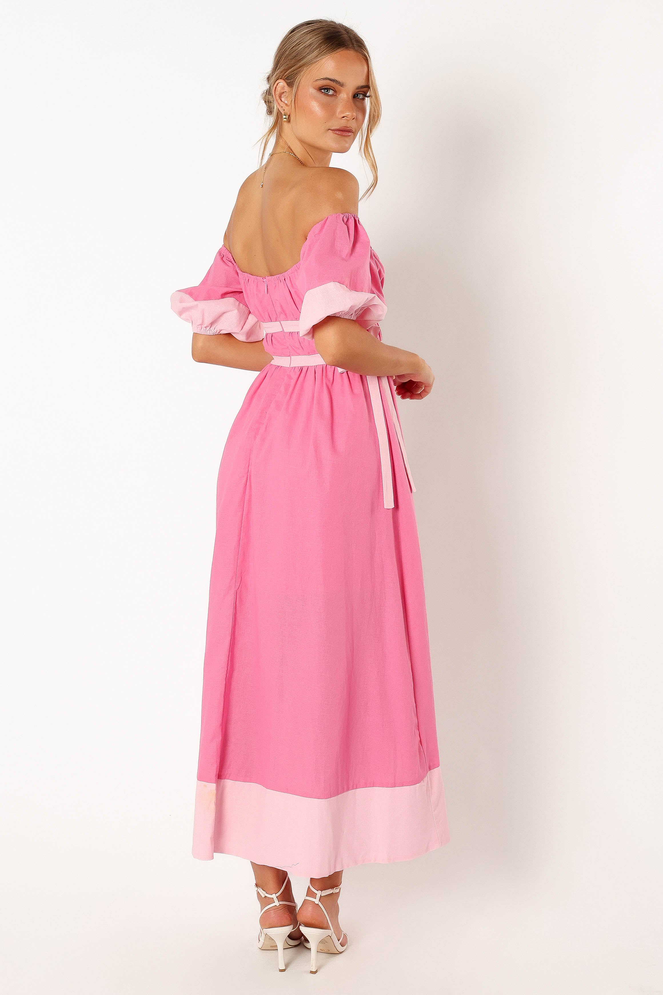 Petal and Pup USA DRESSES Tailor Off Shoulder Midi Dress - Pink