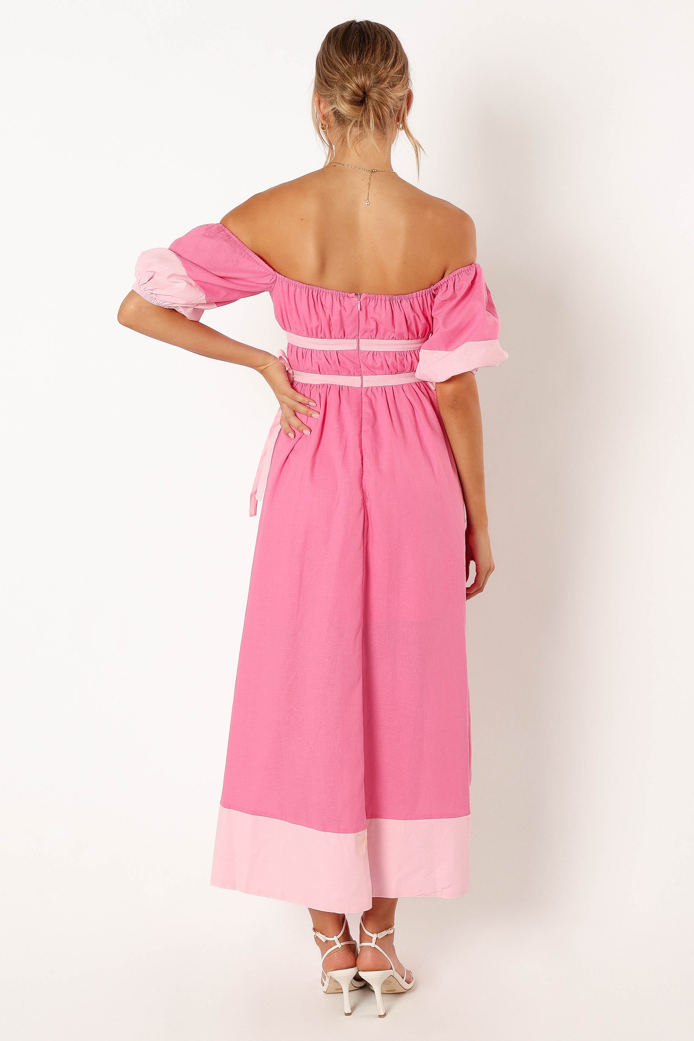 Petal and Pup USA DRESSES Tailor Off Shoulder Midi Dress - Pink