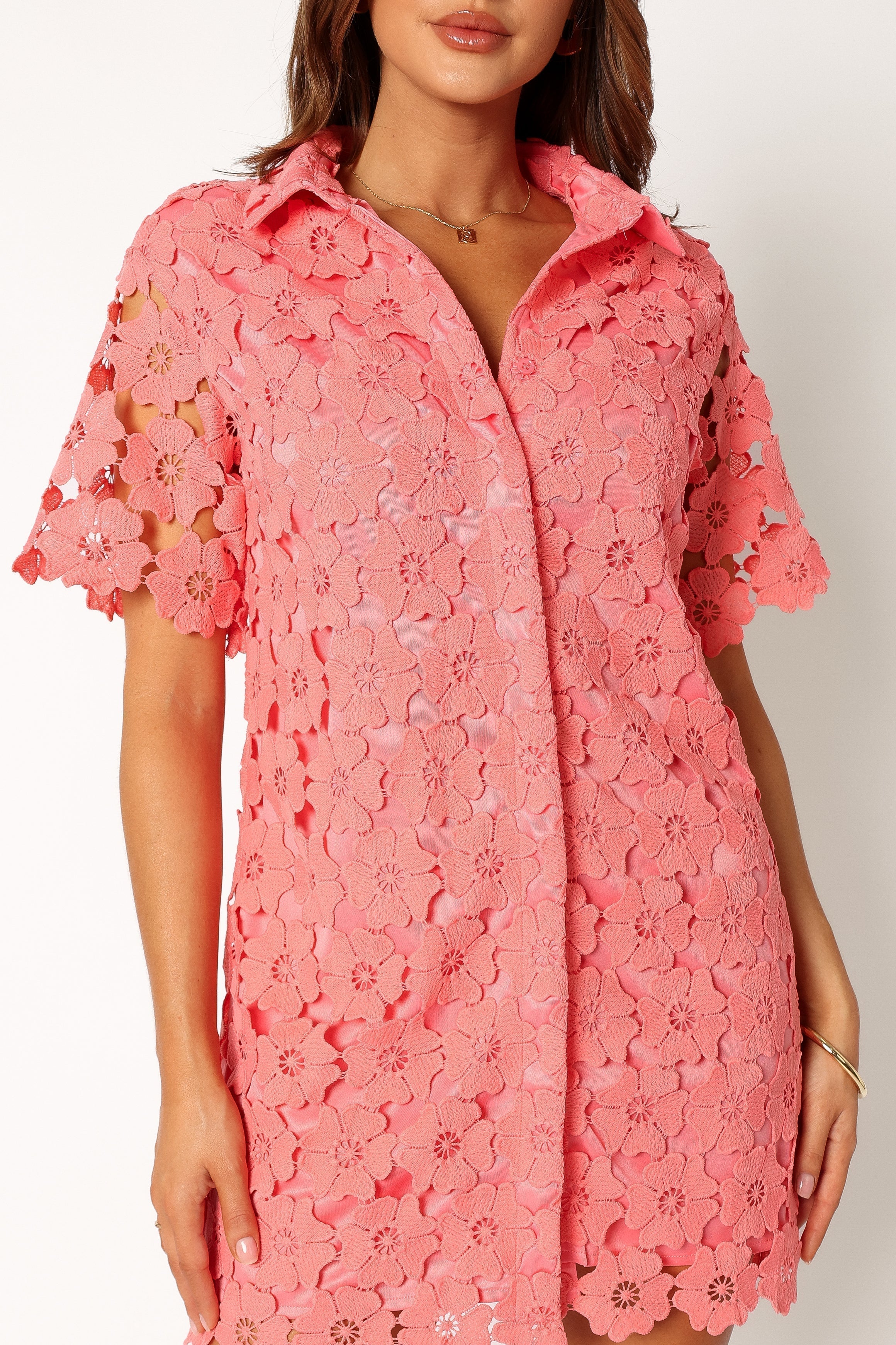 Petal and Pup USA DRESSES Tallie Button Up Mini Dress - Watermelon