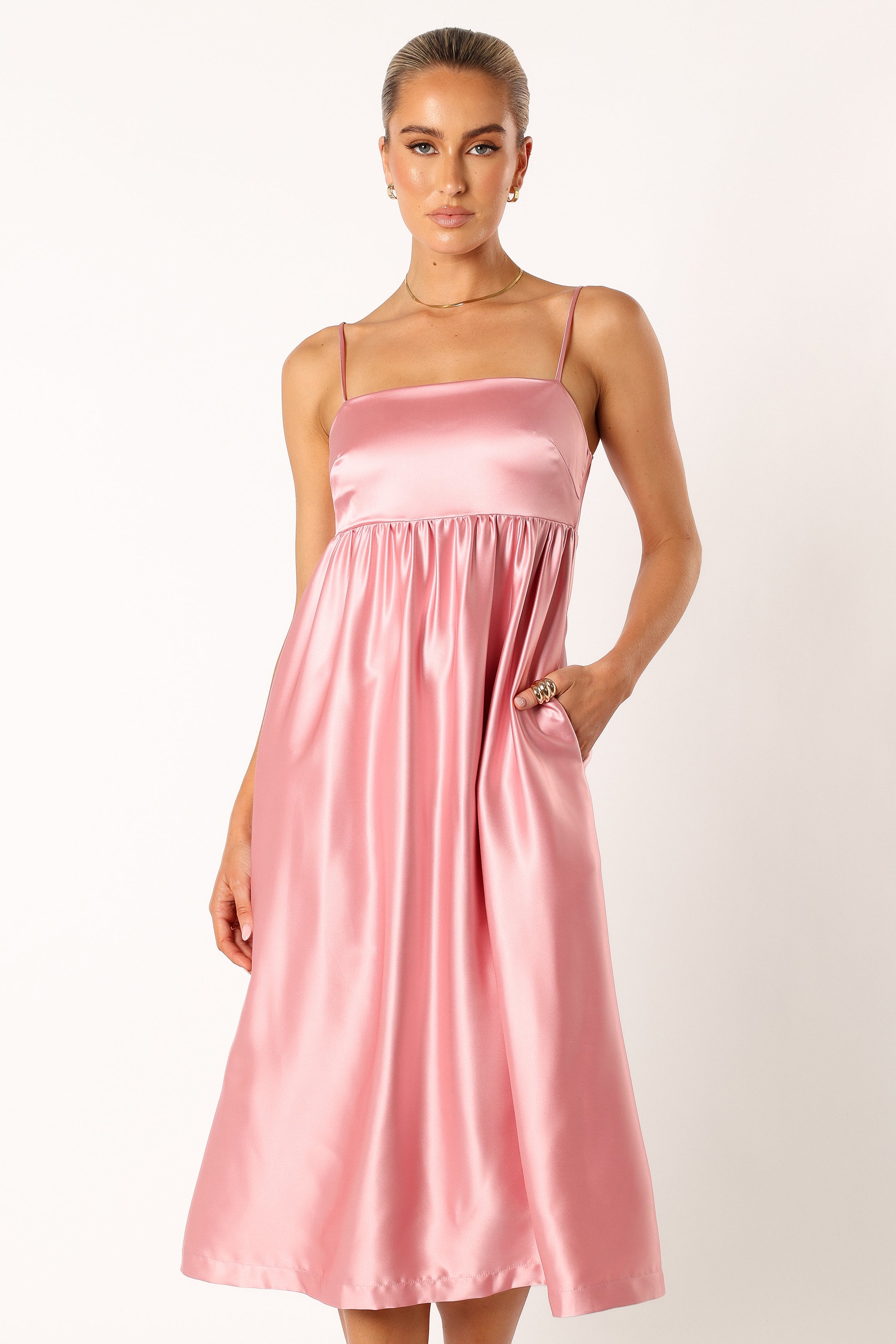 Petal and Pup USA DRESSES Teagan Bow Back Midi Dress - Soft Pink
