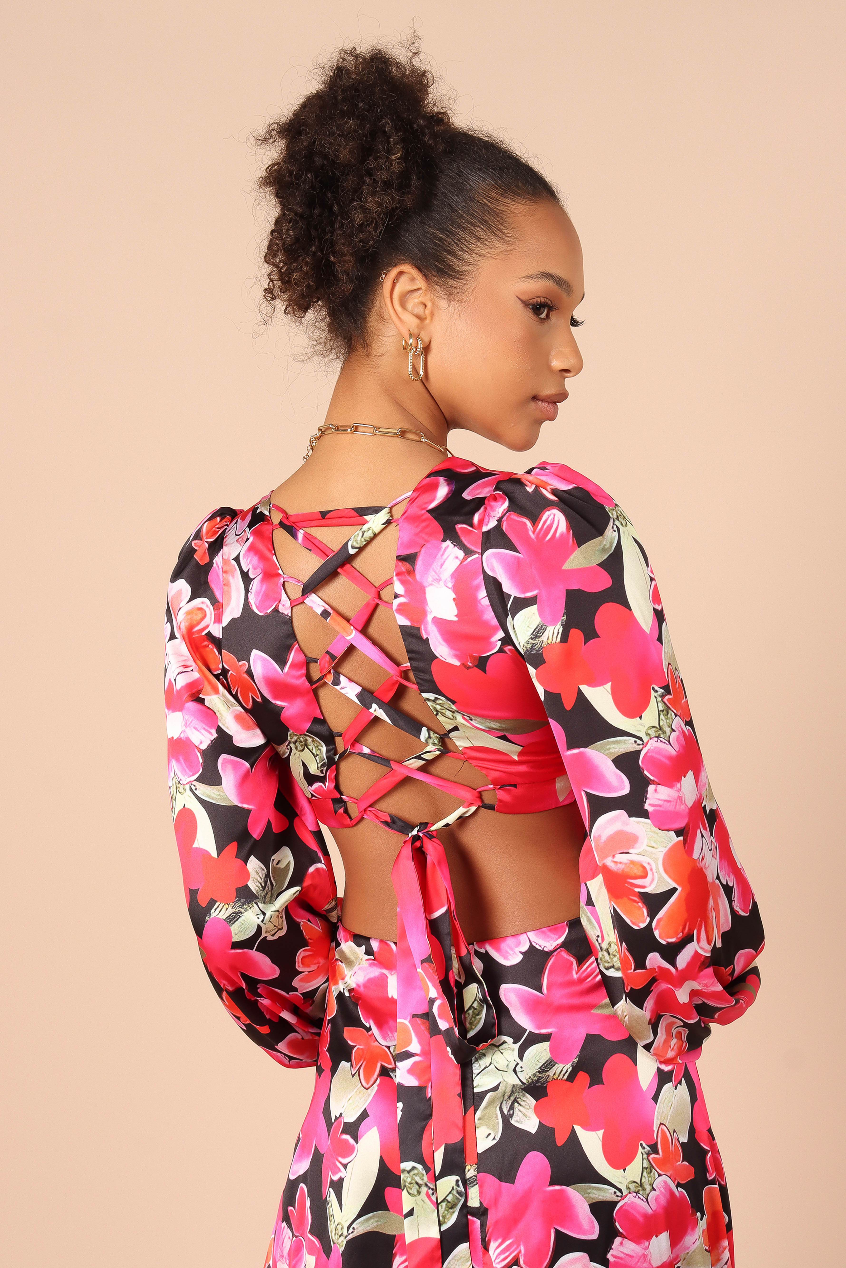 Petal and Pup USA DRESSES Teena Puff Sleeve Cutout Midi Dress - Black