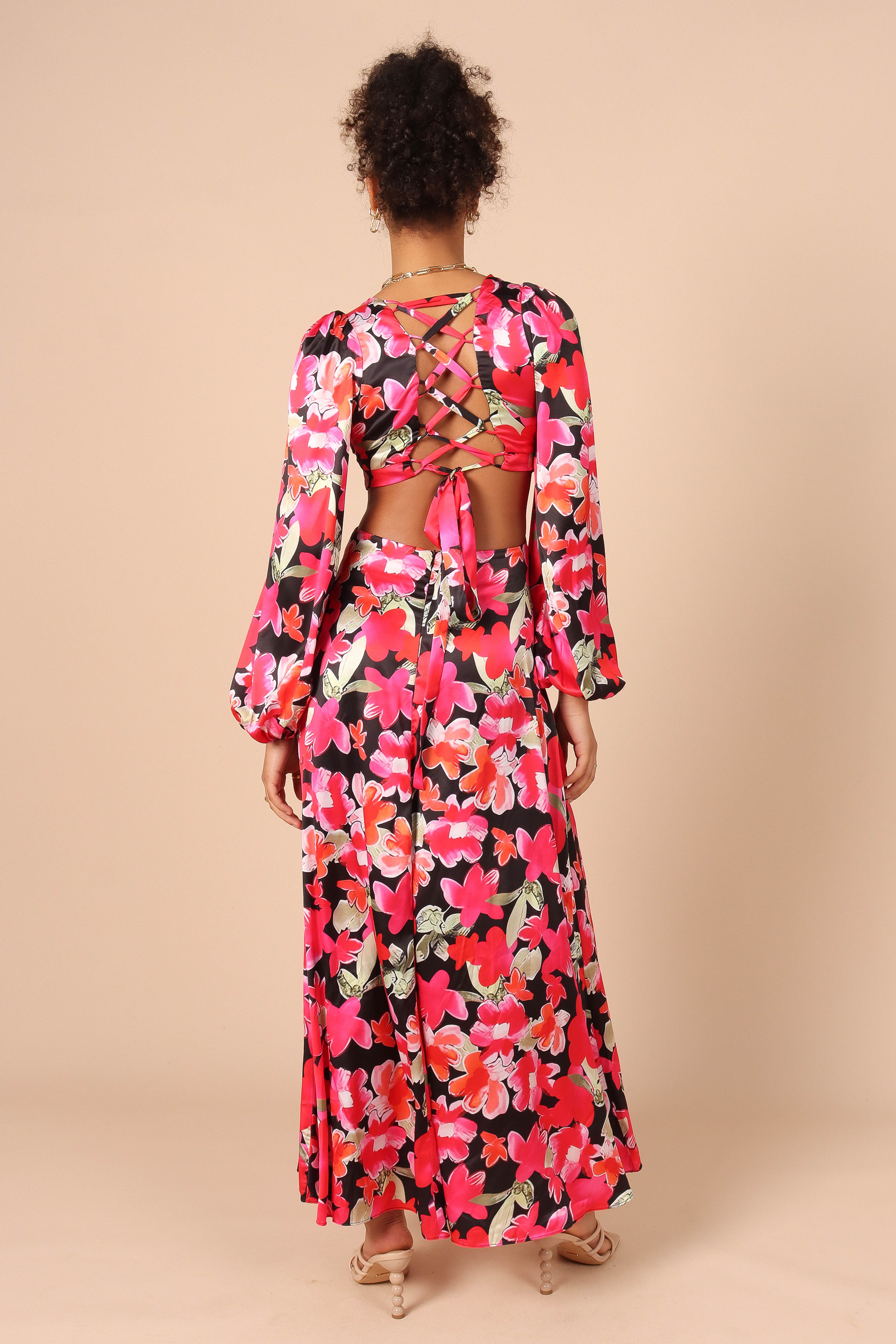 Petal and Pup USA DRESSES Teena Puff Sleeve Cutout Midi Dress - Black