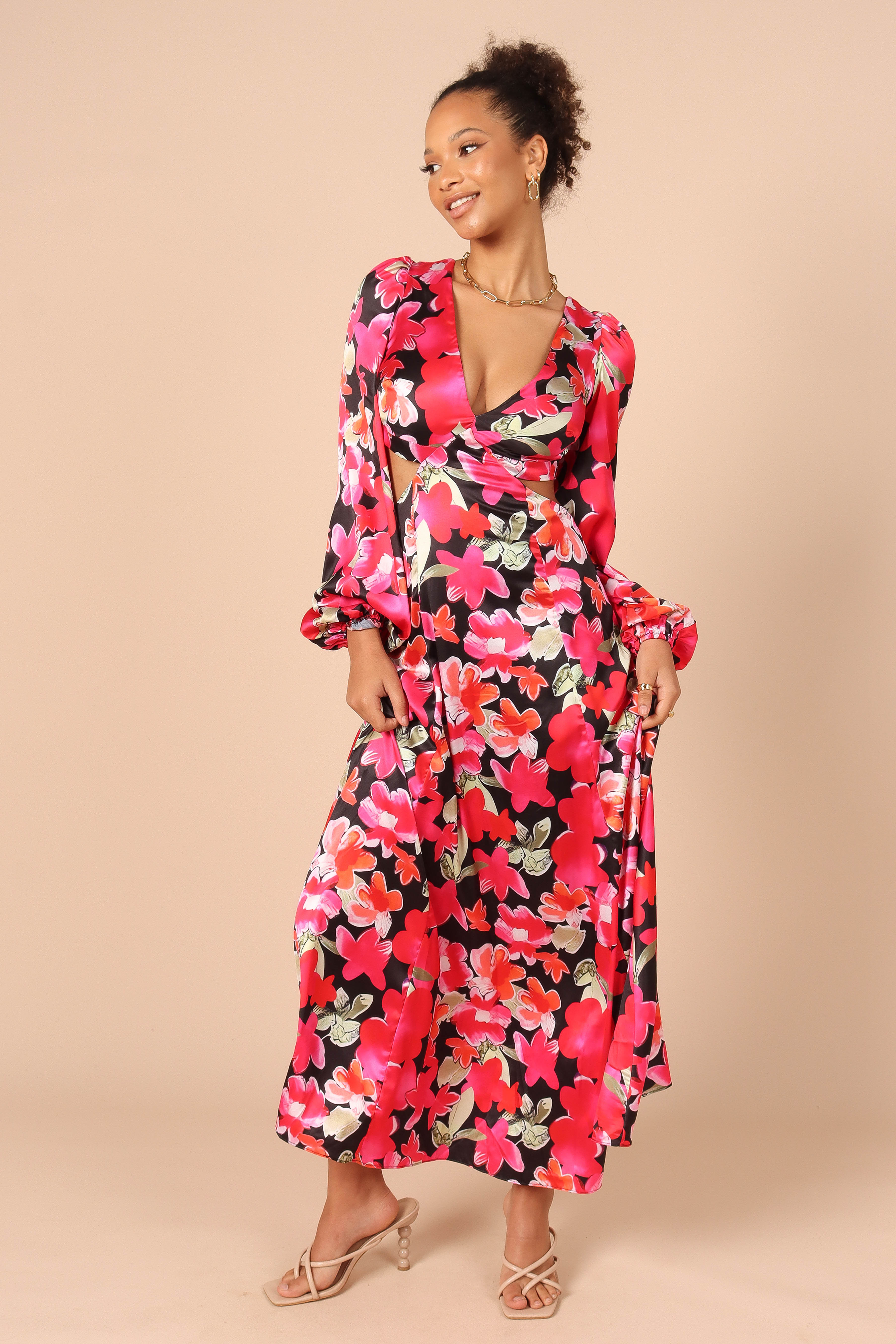 Petal and Pup USA DRESSES Teena Puff Sleeve Cutout Midi Dress - Black