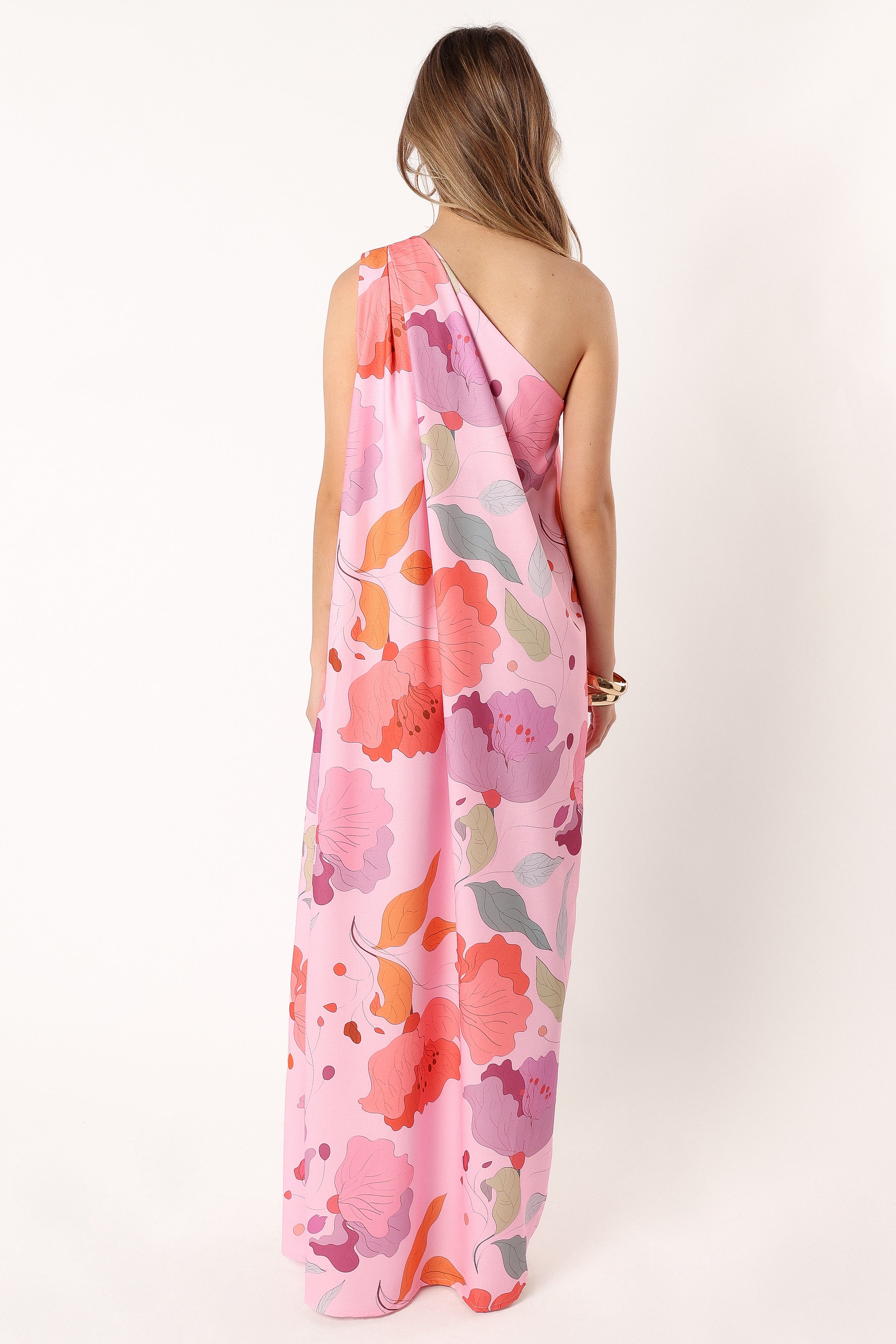 Petal and Pup USA DRESSES Tillie One Shoulder Maxi Dress - Pink Floral