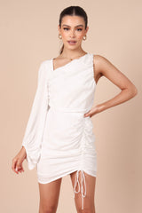 Petal and Pup USA DRESSES Toira One Shoulder Gathered Mini Dress - White