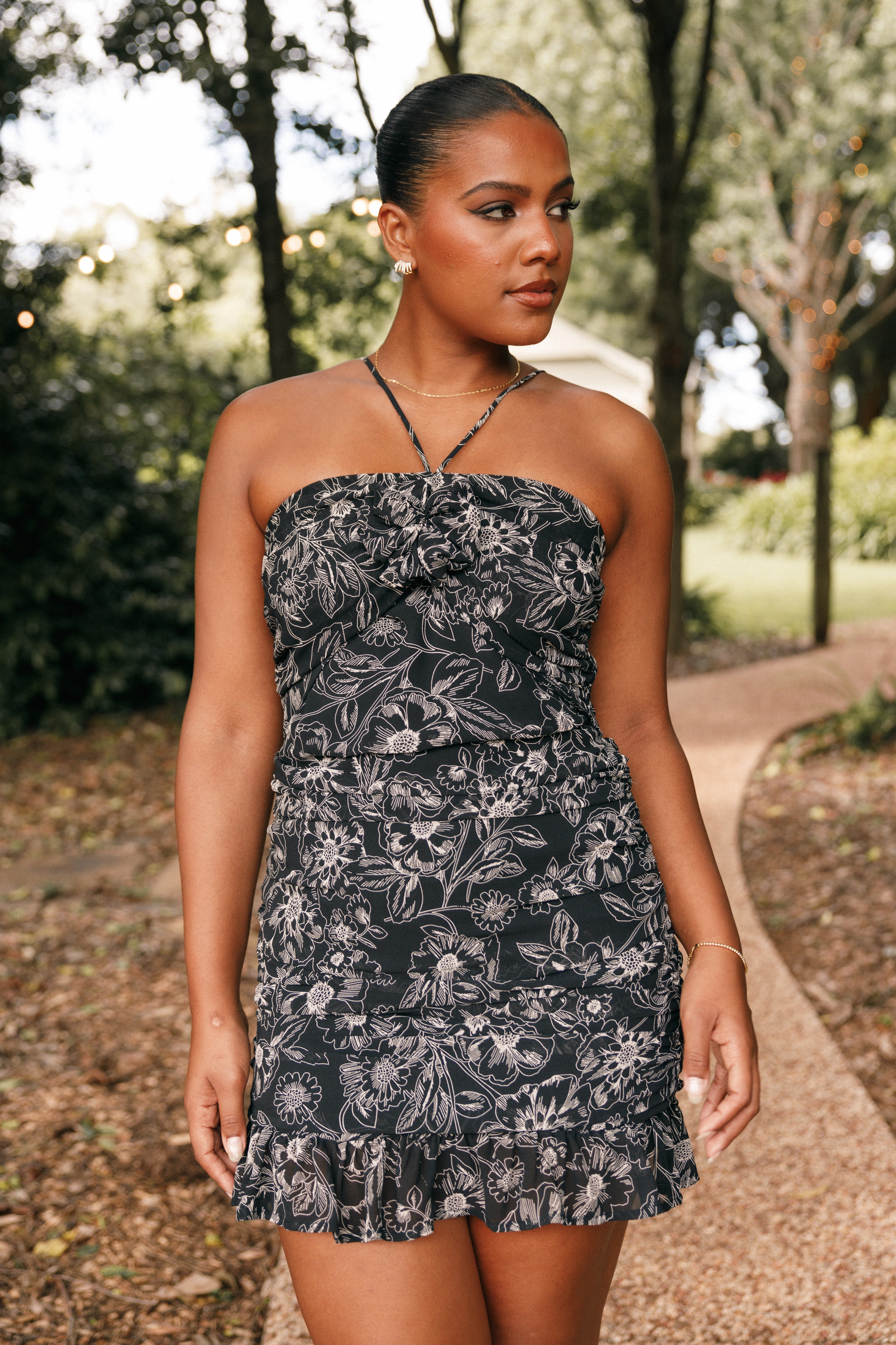 Petal and Pup USA DRESSES Zuri Rosette Mini Dress - Black Floral