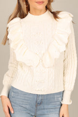 Petal and Pup USA KNITWEAR Annette Frilled Knit Sweater - Ivory