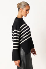Petal and Pup USA KNITWEAR Avalynn Striped Knit Sweater - Black White
