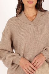Petal and Pup USA KNITWEAR Carly Collar Knit Sweater - Oatmeal